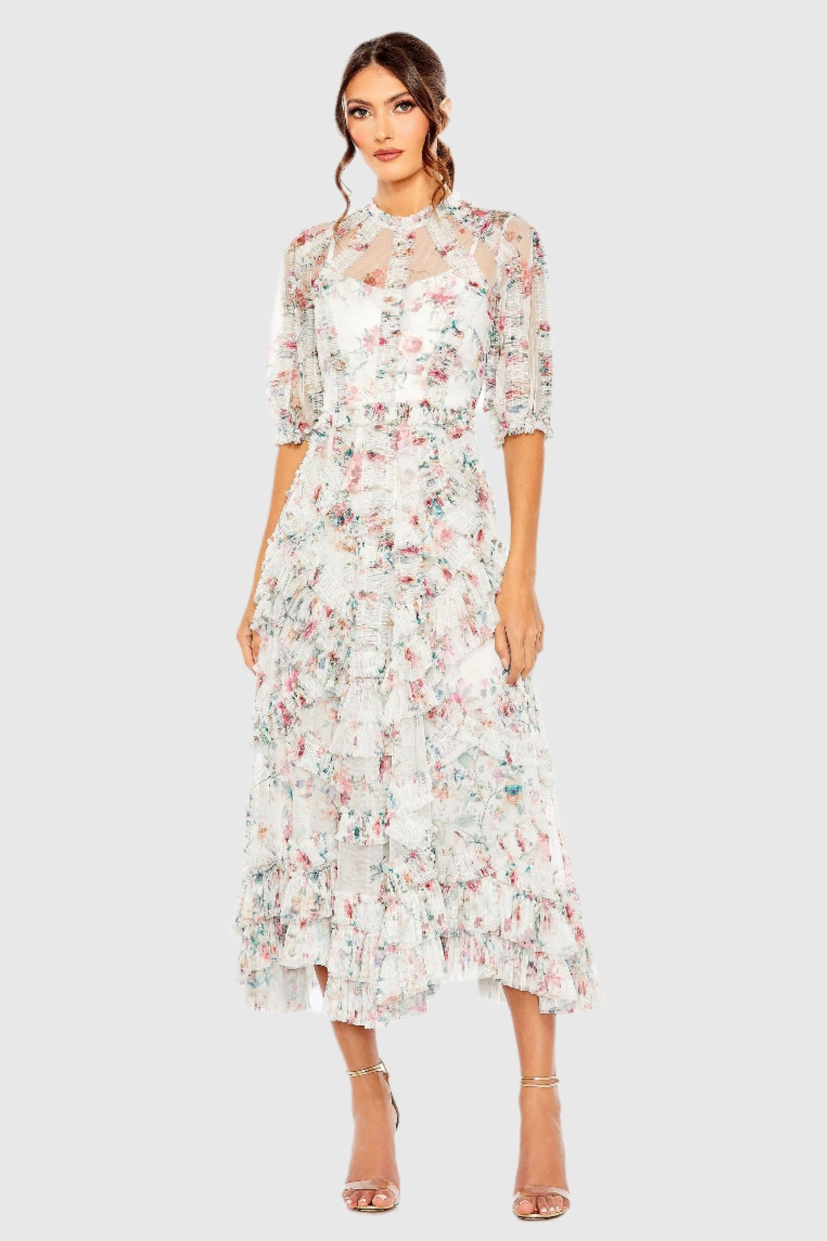 White Multicolor Mesh Dress