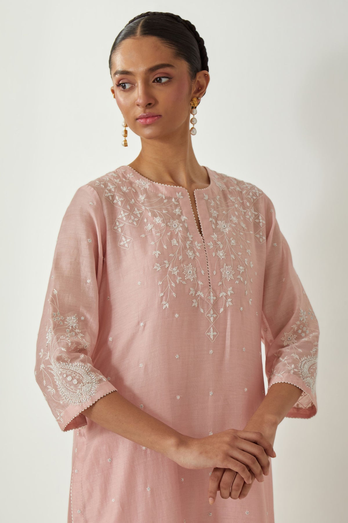 Pink Chanderi Straight Kurta Set