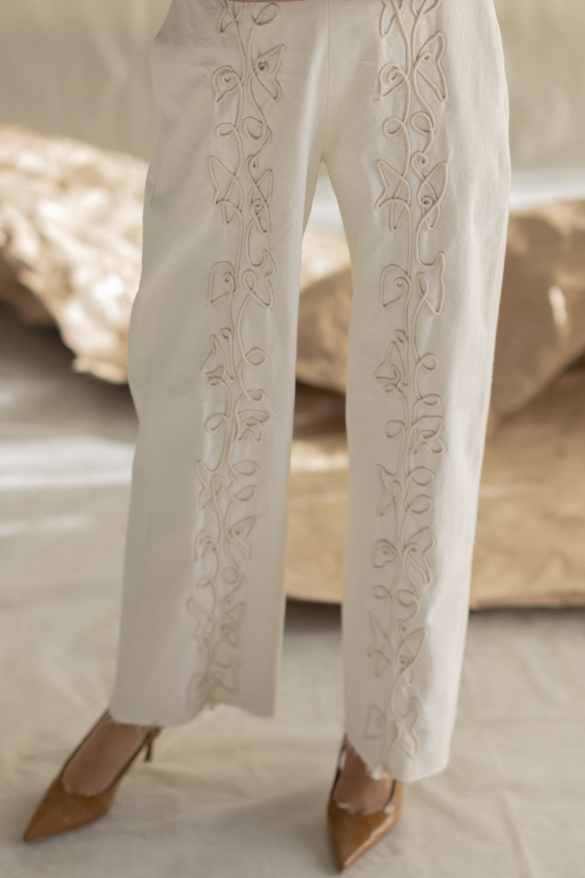 White Straight Fit Denim Pant