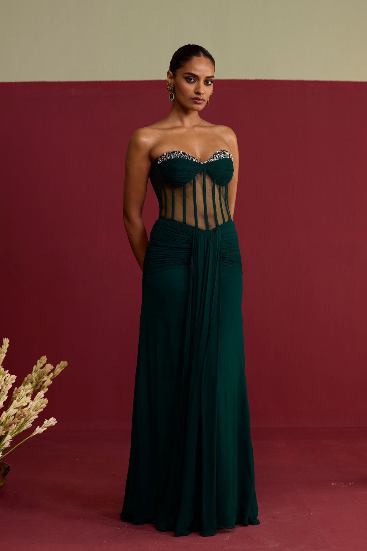 Green Chiffon Corset Gown