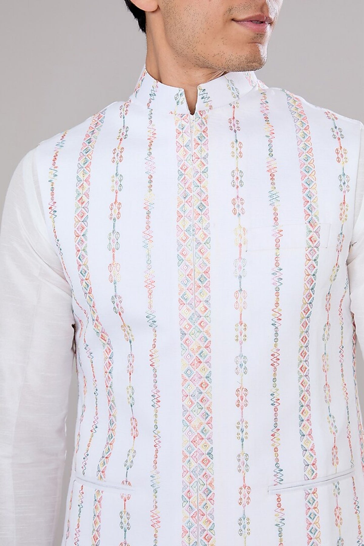 Off White Embroidered Kurta-jacket Set