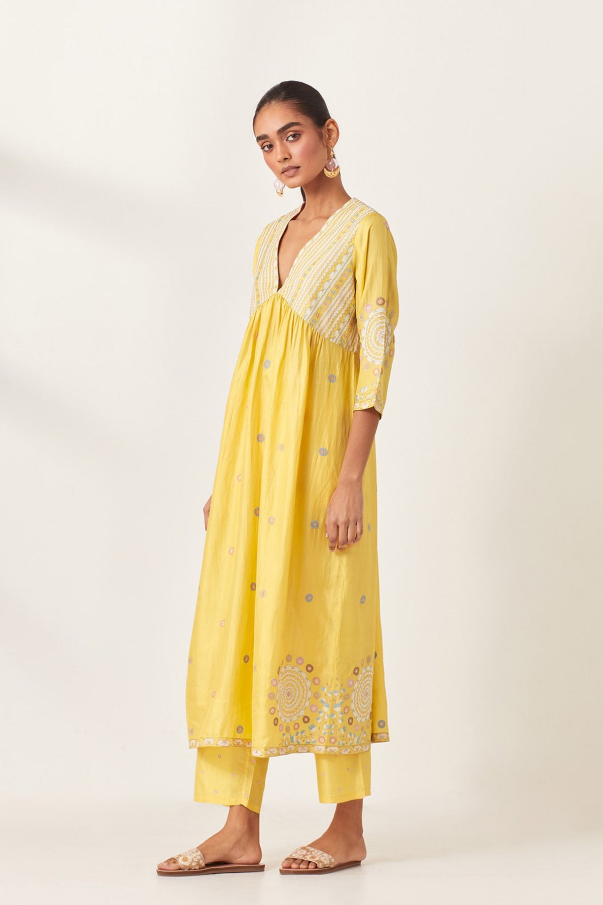 Yellow Silk Kurta Dress Set