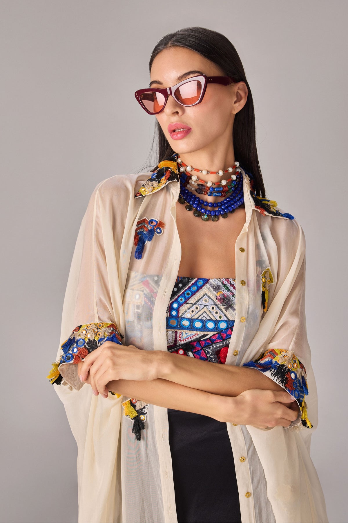 Collared Maxi Length Shirt Cape
