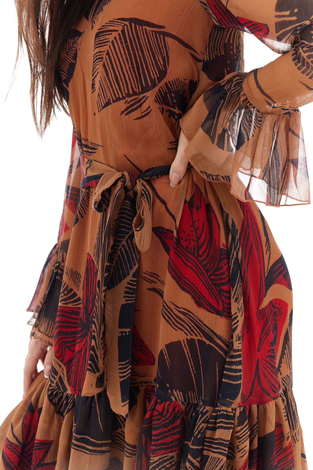 Orange Floral Long Dress