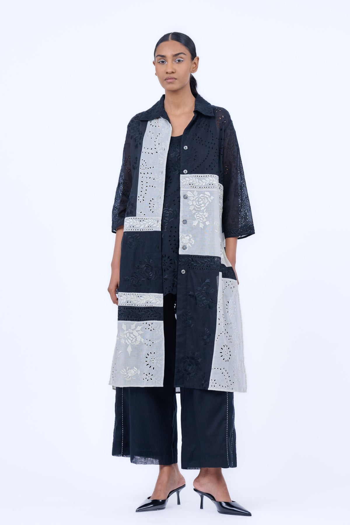 Black Threadwork Cotton Shirt