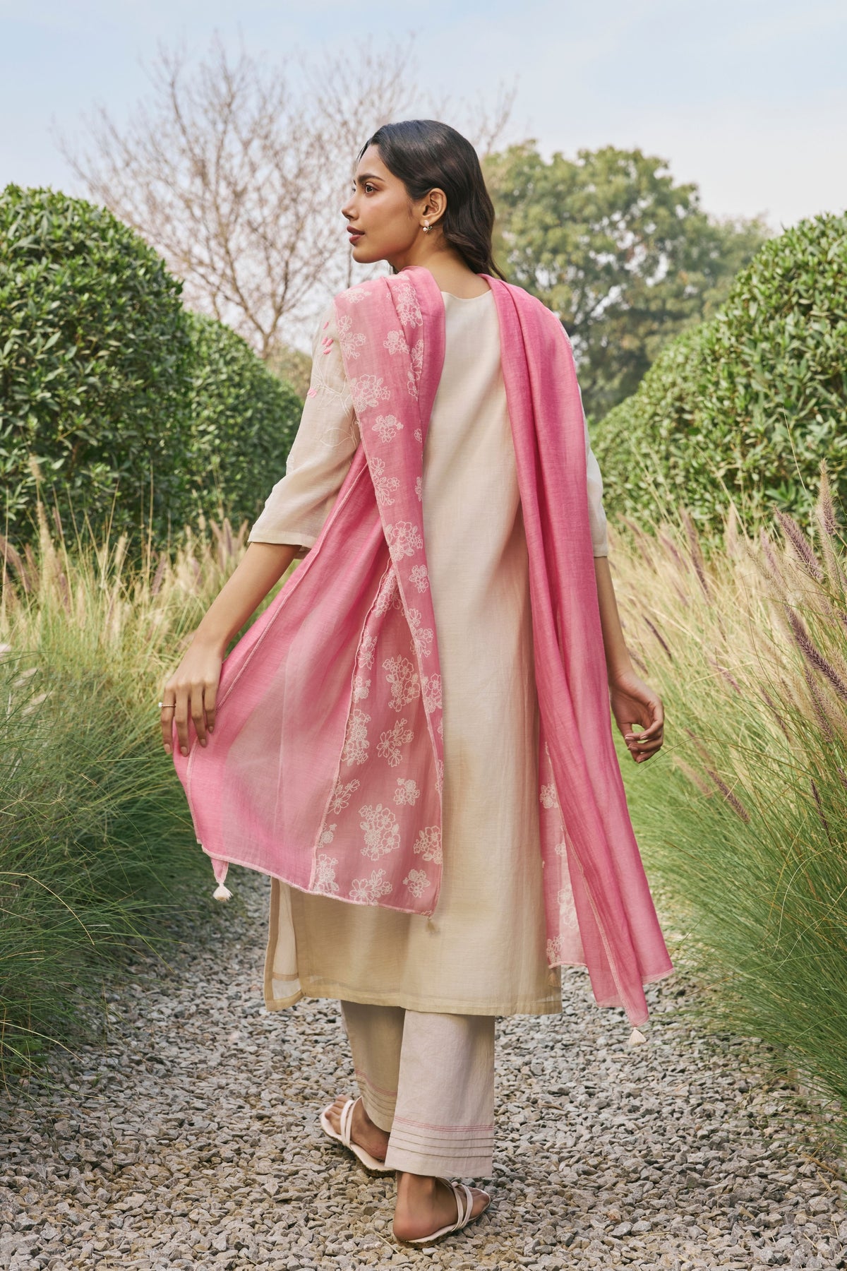 Ecru Floral Kurta Set