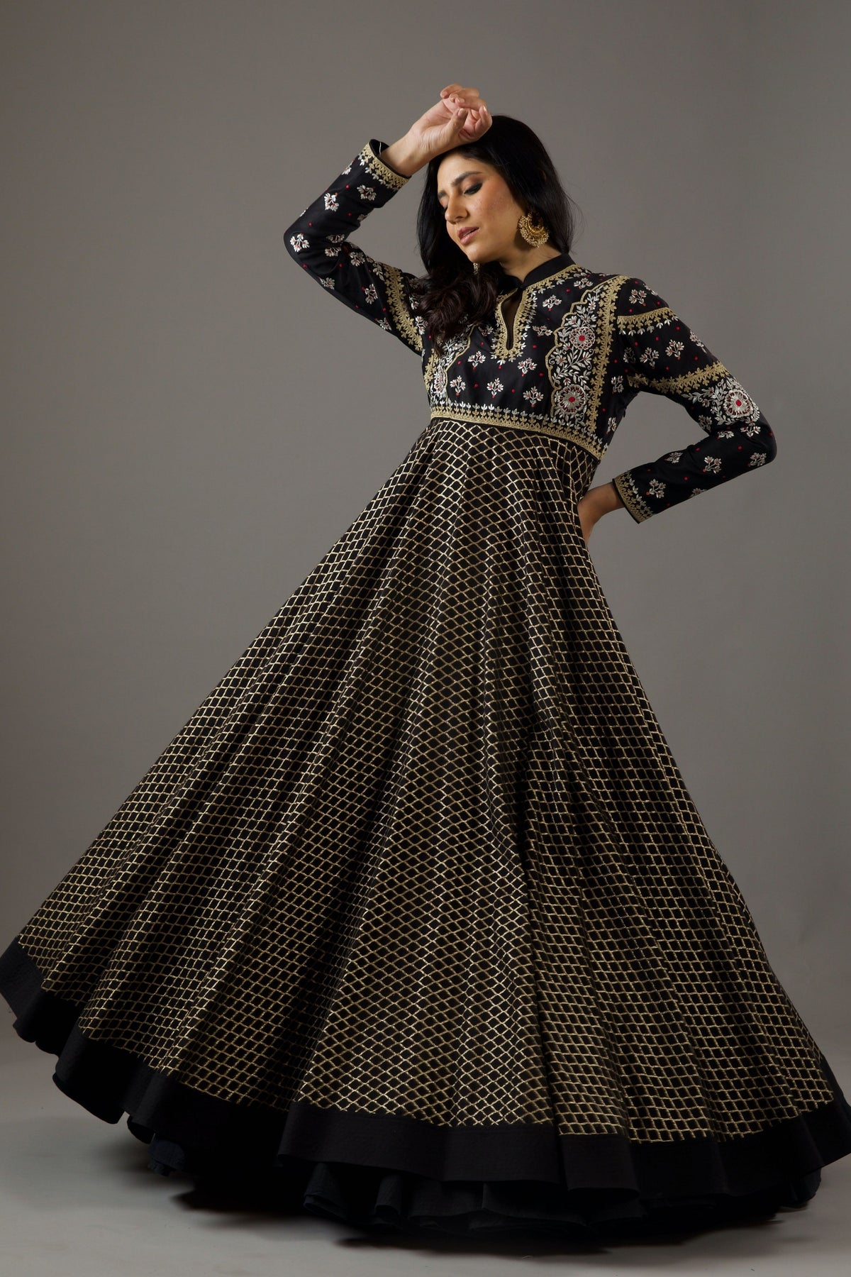 Chanderi Anarkali in Black