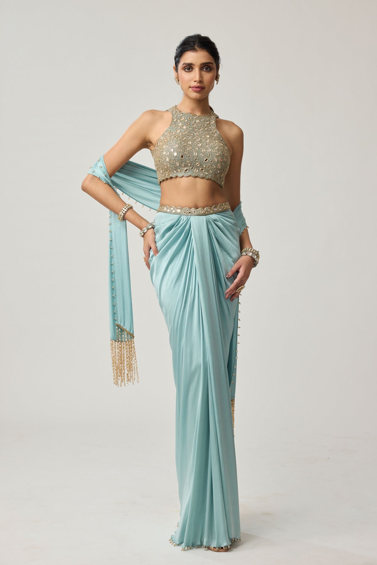 Powder Blue Draped Skirt Set