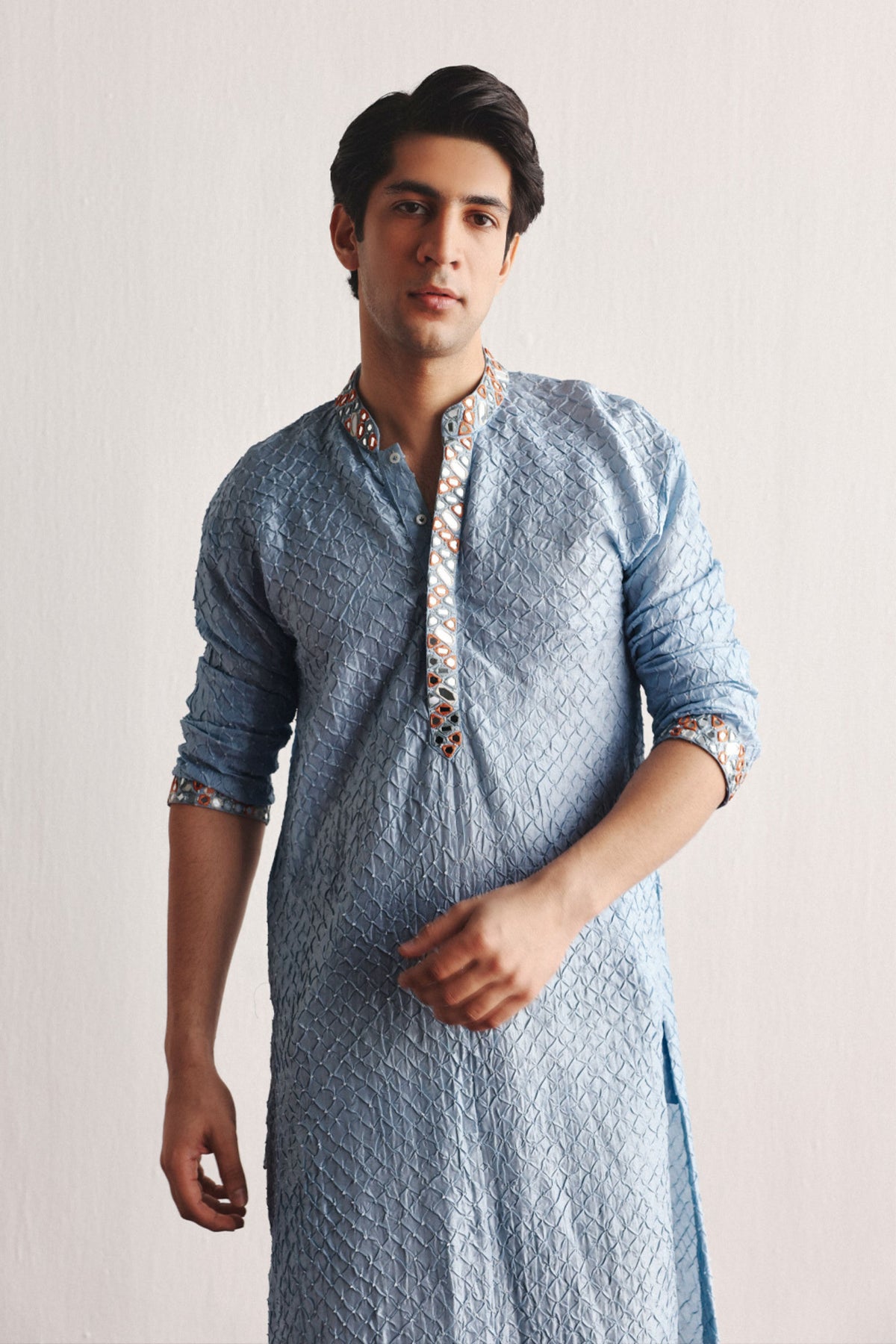 Powder Blue Bandhani Kurta Set