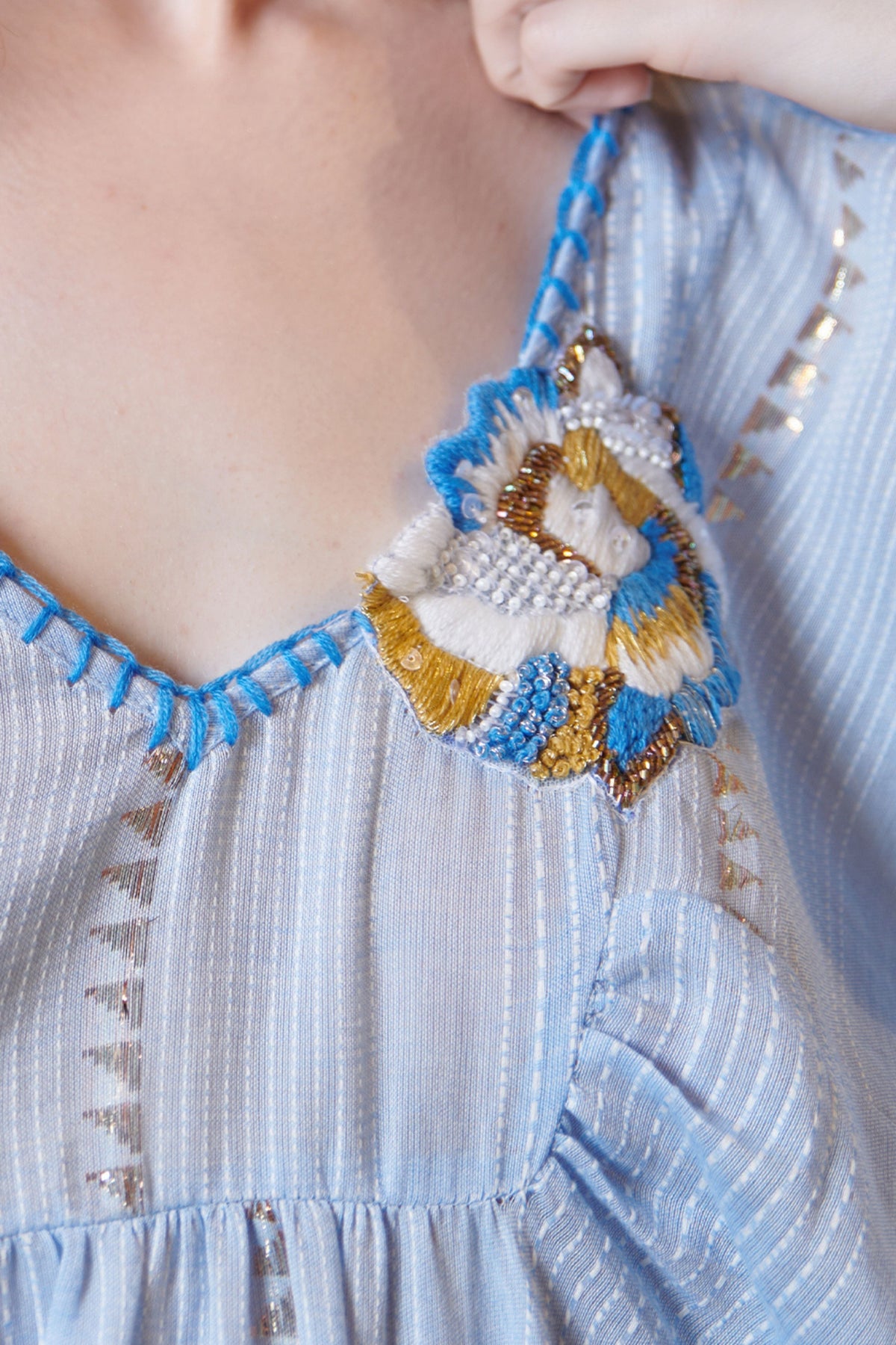 Pastel Stripe Cold Shoulder Mini Kaftan