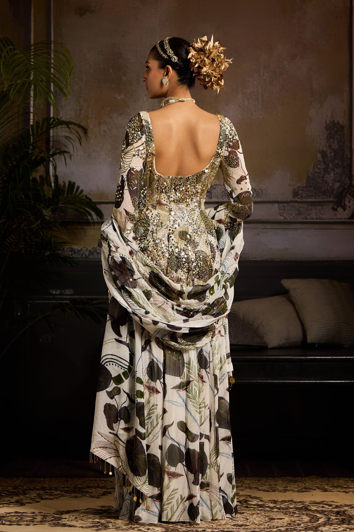 White and Green Anarkali Set
