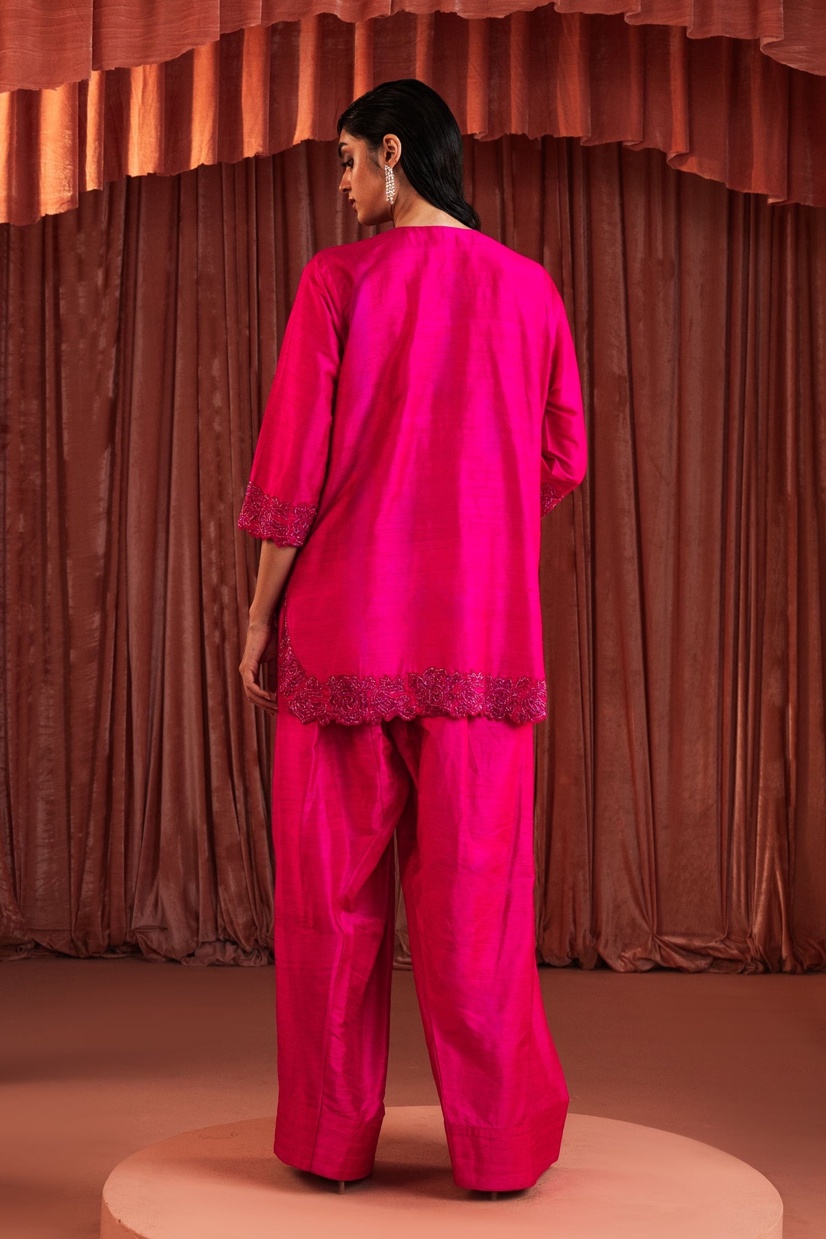 Pink Silk Embroidered Kurta Set