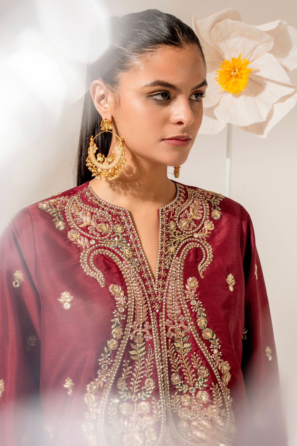 Maroon Silk Embroidered Paisley Kurta Set