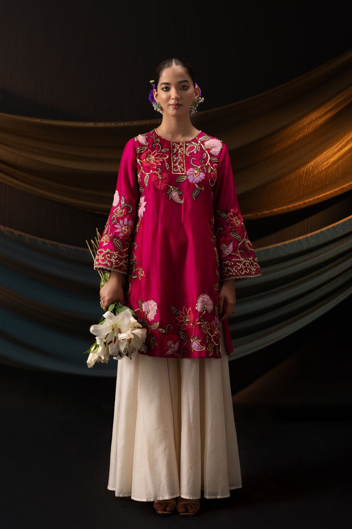 Magenta Short Kurta With Sharara