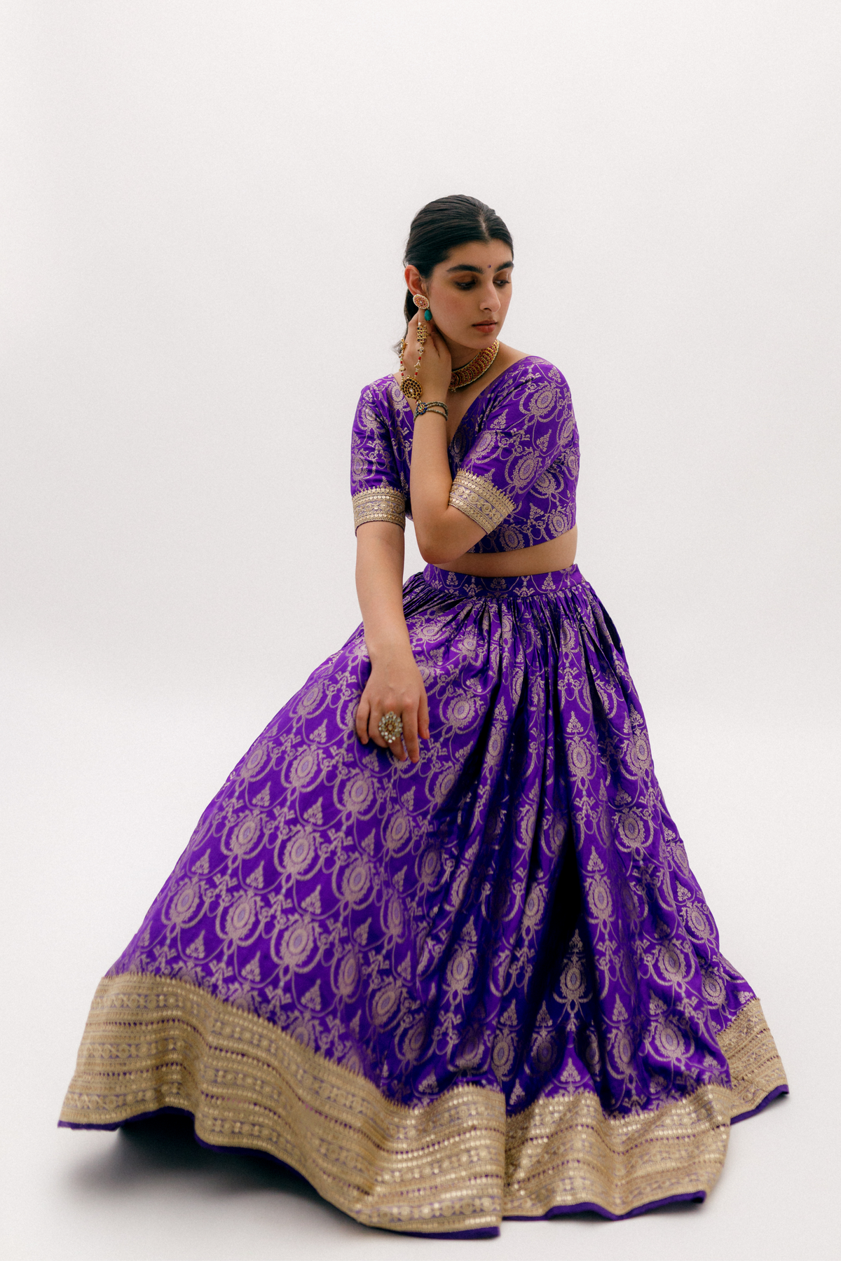 Purple Brocade Jaal Benarasi Lehenga Set