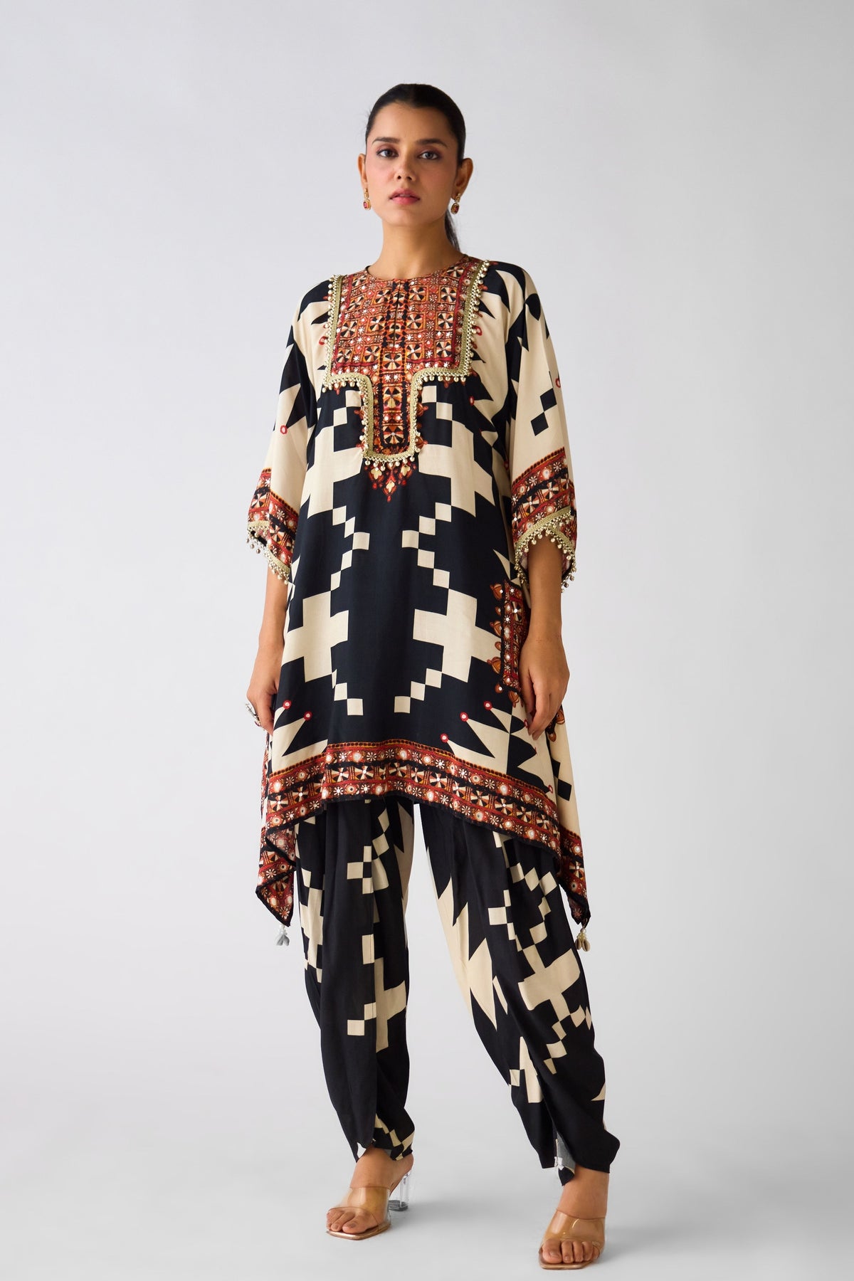 Abstract Black Print Tunic Set