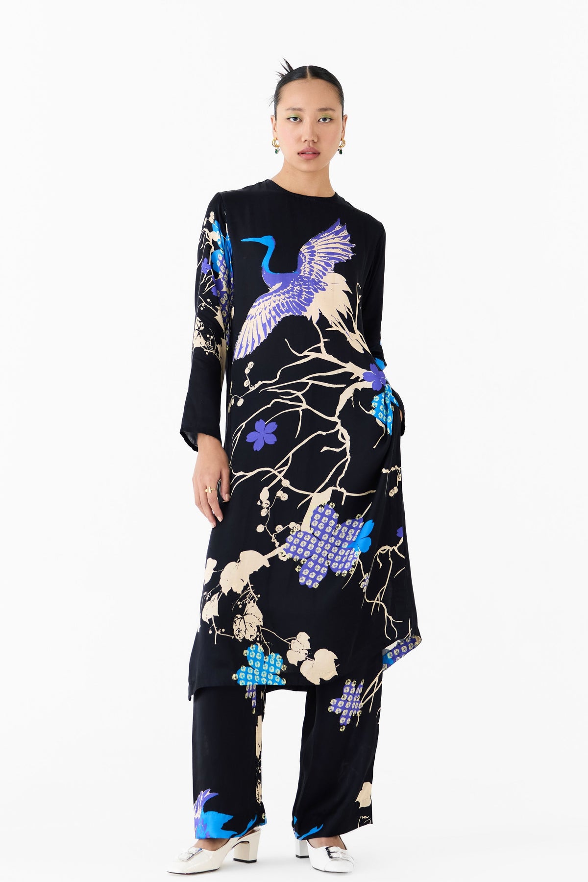 Black Crane Tunic Set