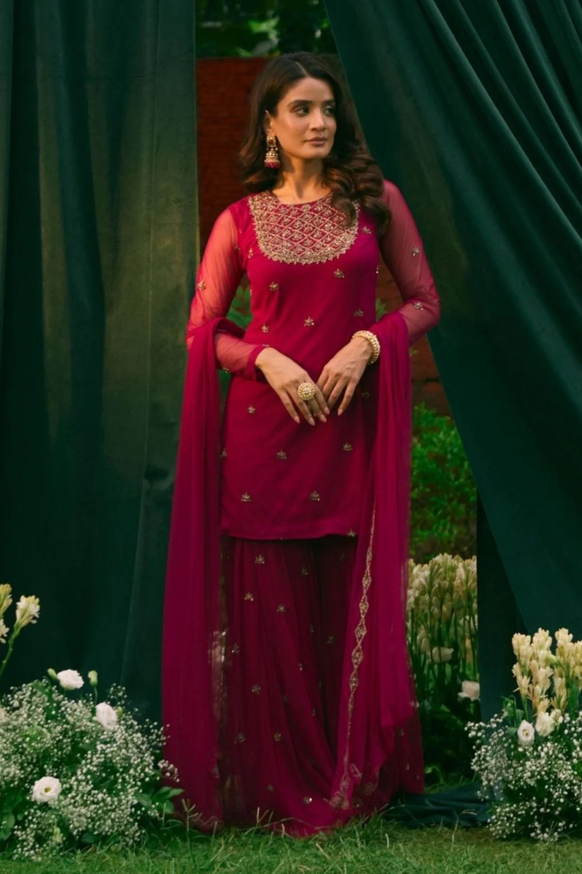 Caramine Pink Sharara Set