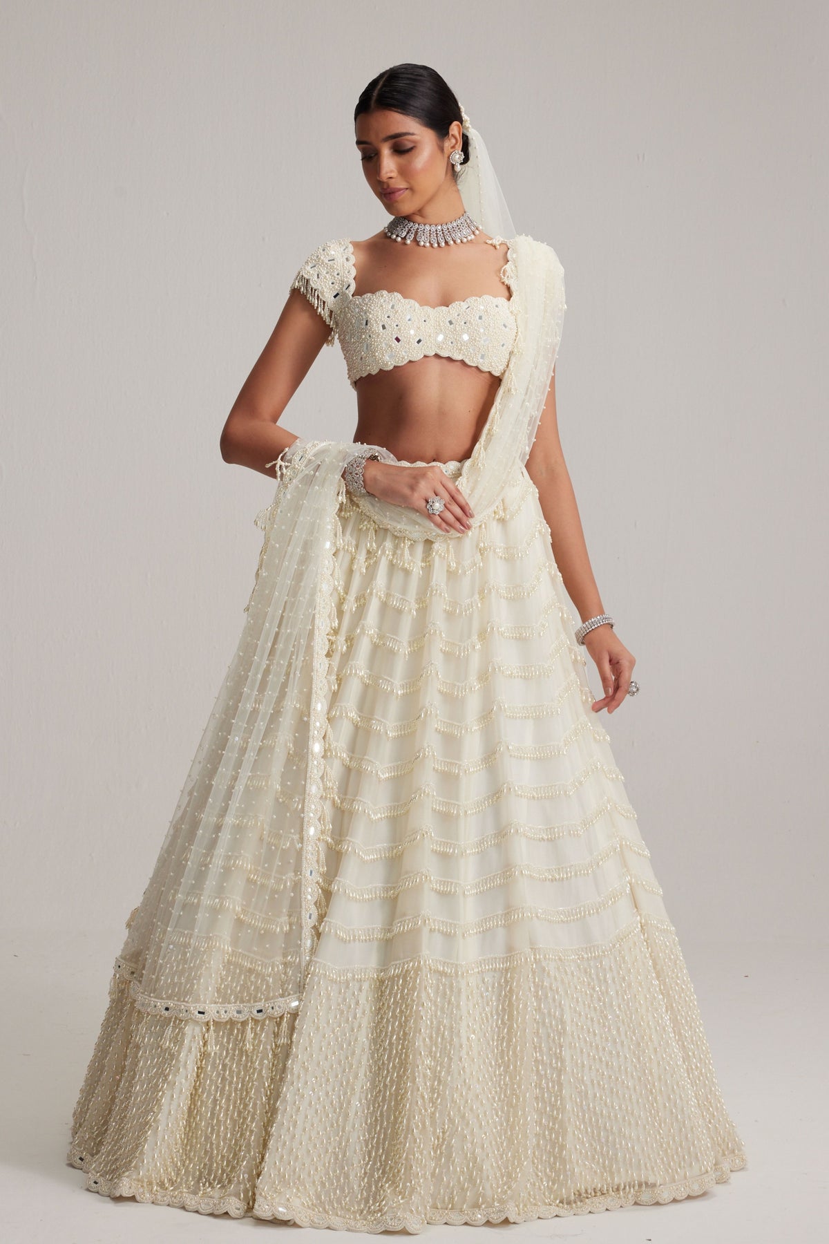Mirror and Pearl Drop Bridal Lehenga Set