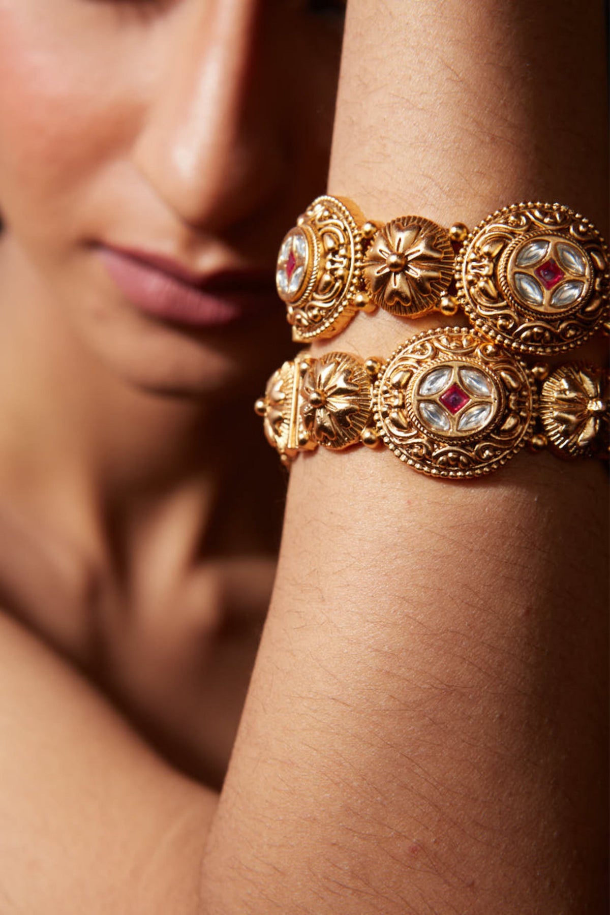 Isvaraah Gold Plated Kundan Polki Bangles