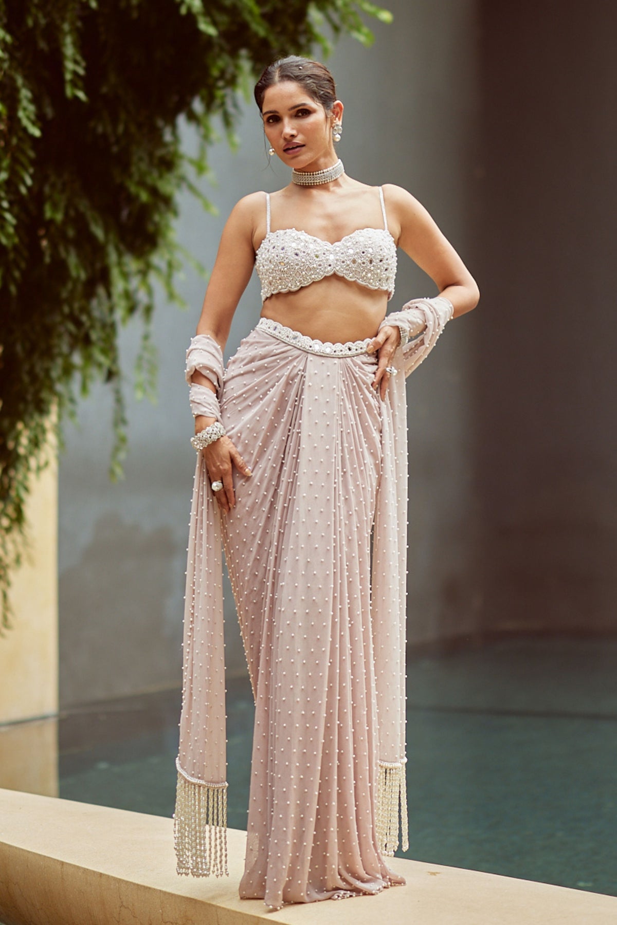 Satin Draped Skirt Set