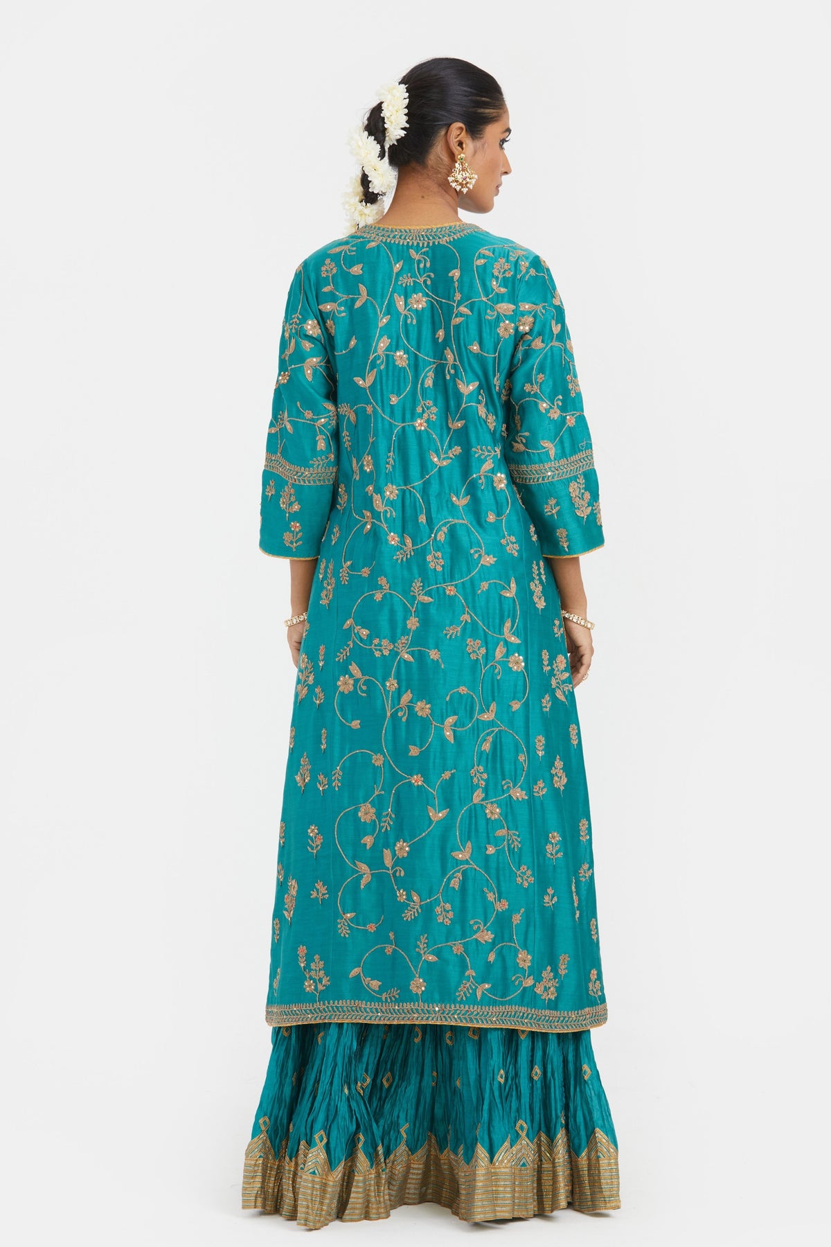 Teal Silk Chanderi Lehenga Set
