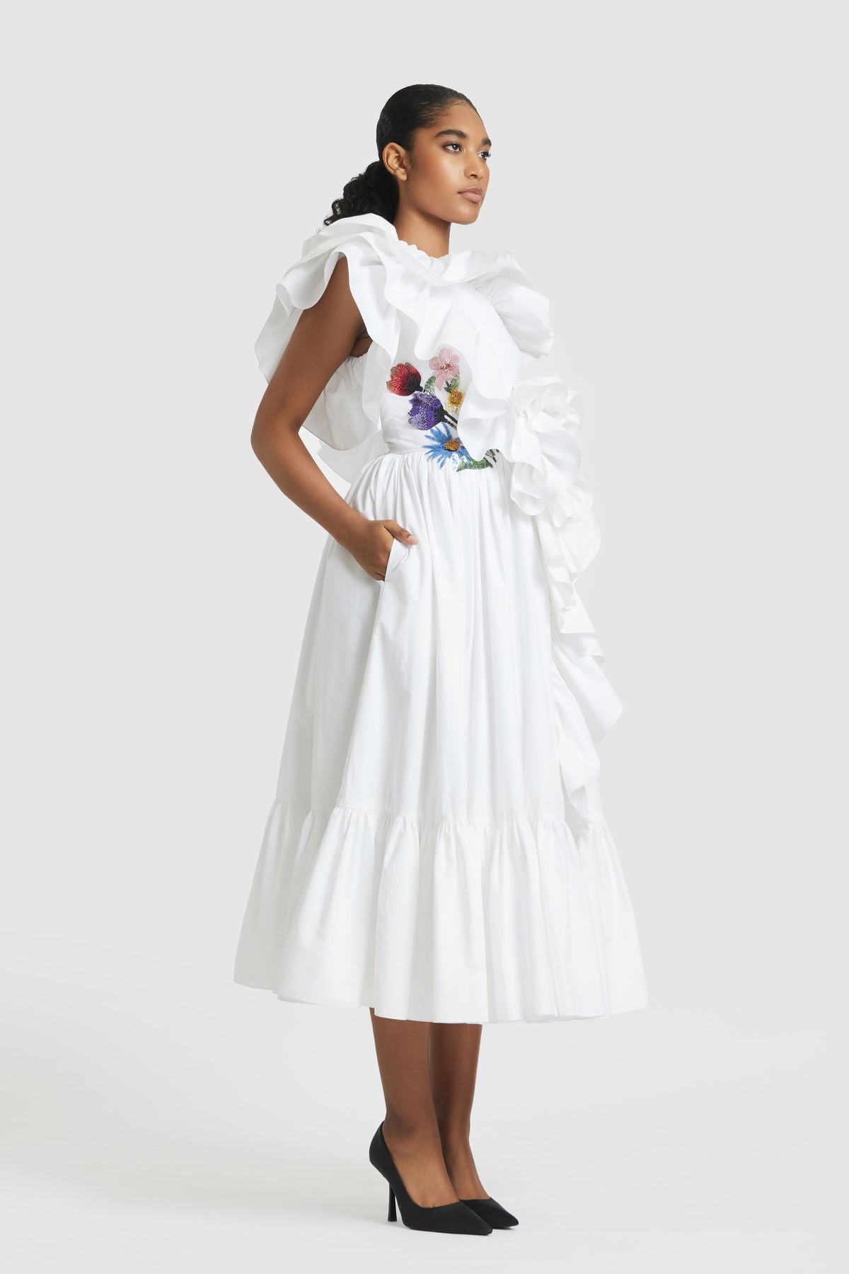 White One Shoulder Midi Dress