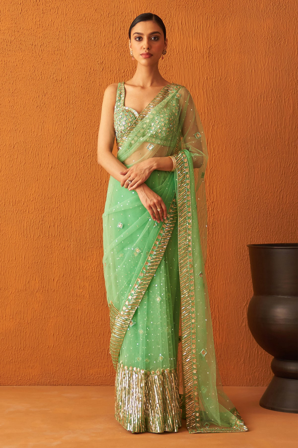 Sea Green Net Saree