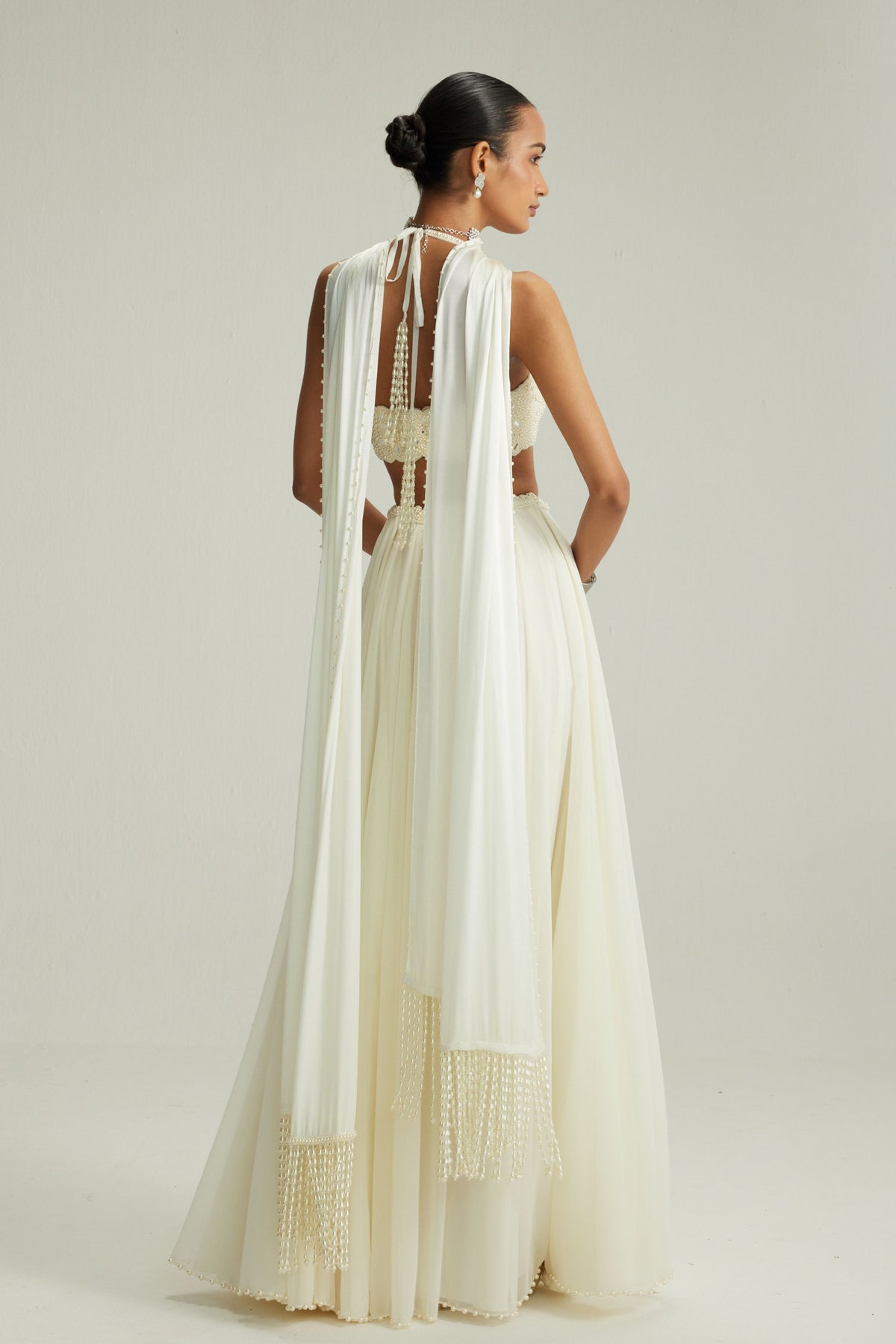 Halter Neck Blouse Off White Skirt Set