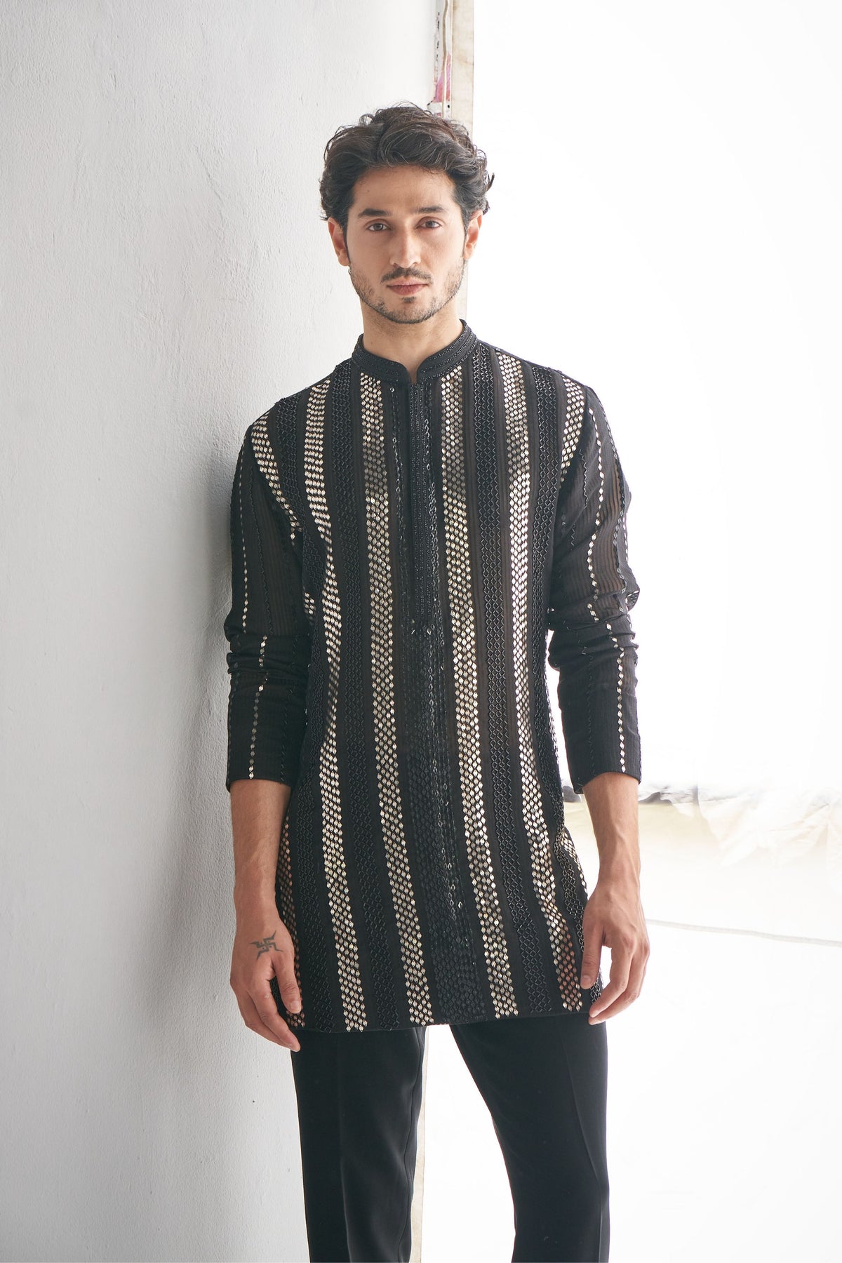 Black Gicha Sequins Kurta Set