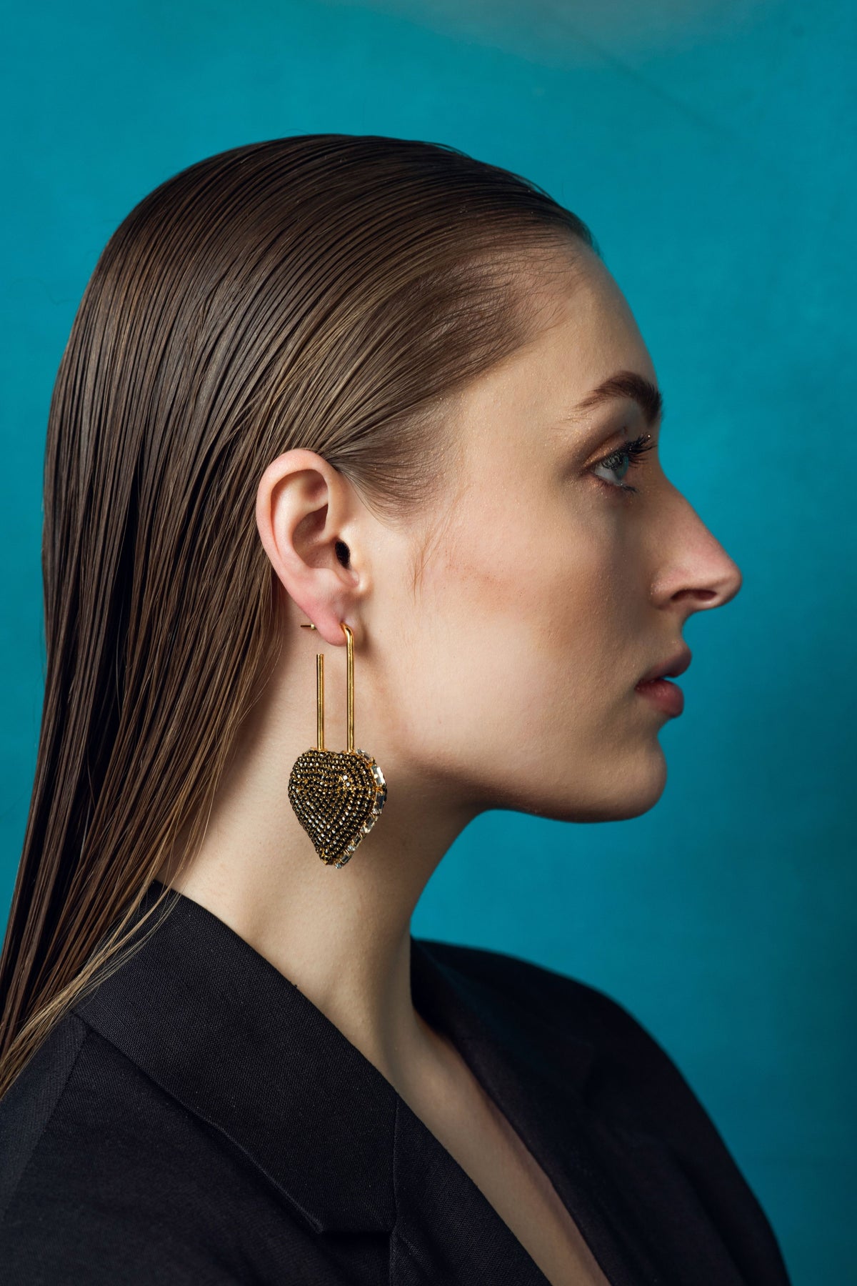 Heart Lock Hoops In Charcoal Black