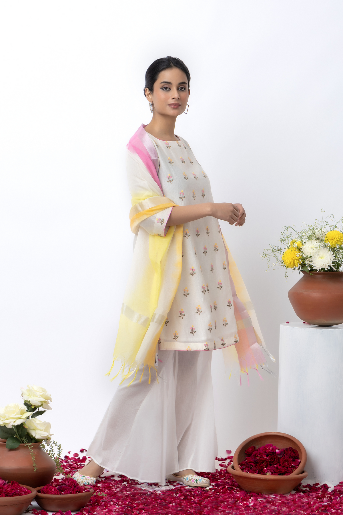 White Embroidered Chanderi Sharara Set