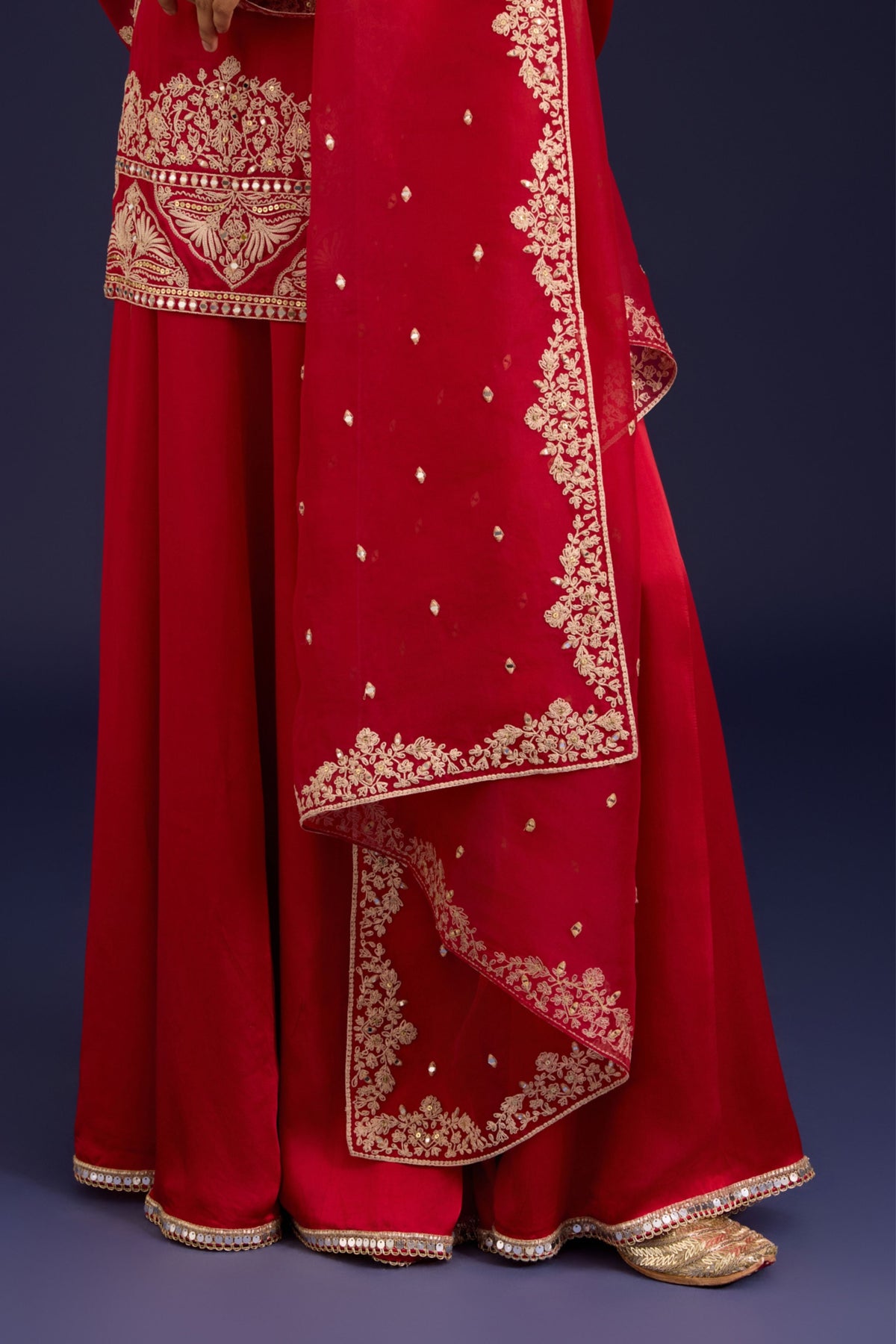 Red Modal Satin Sharara Set