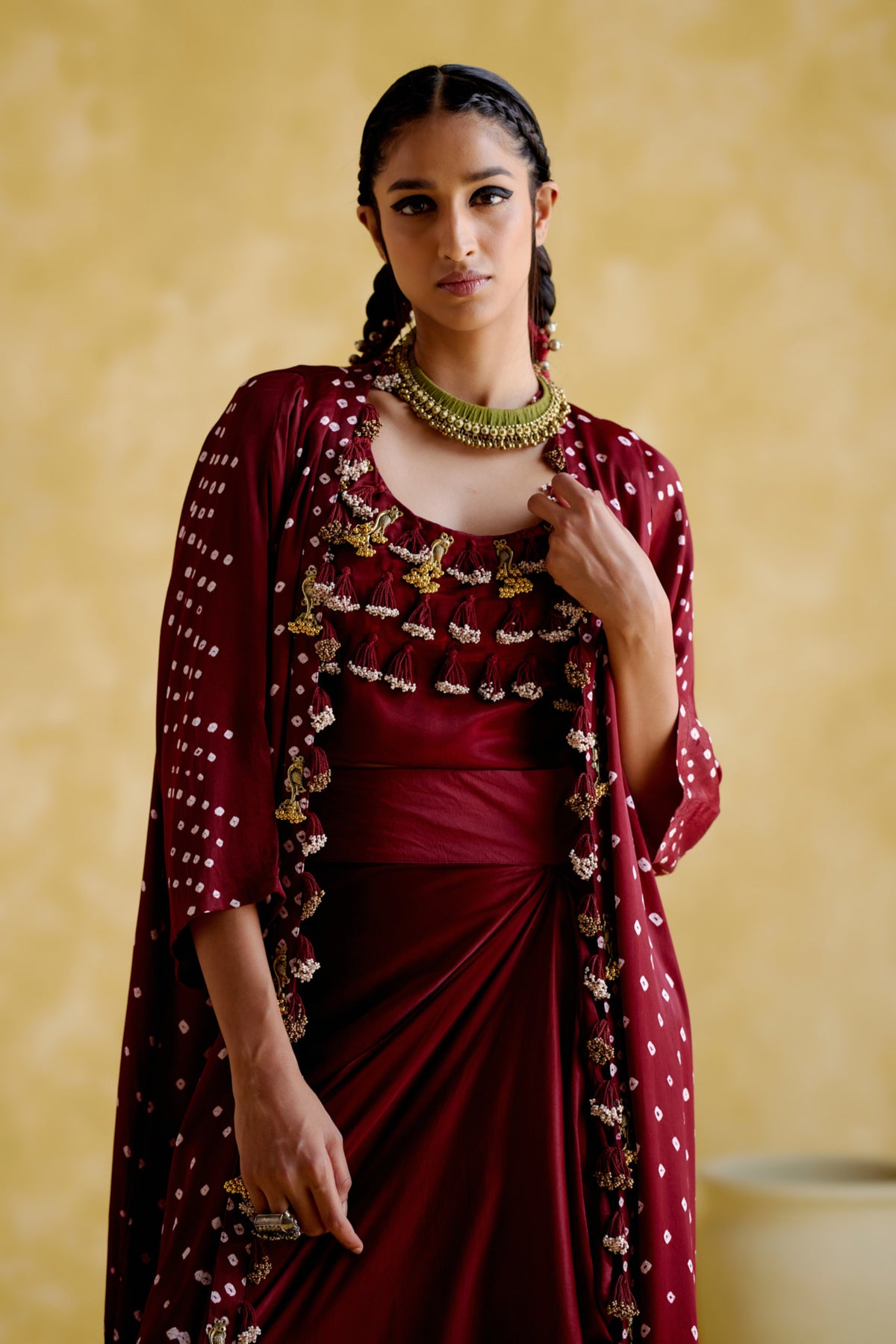 Malini Maroon Bandhini Set