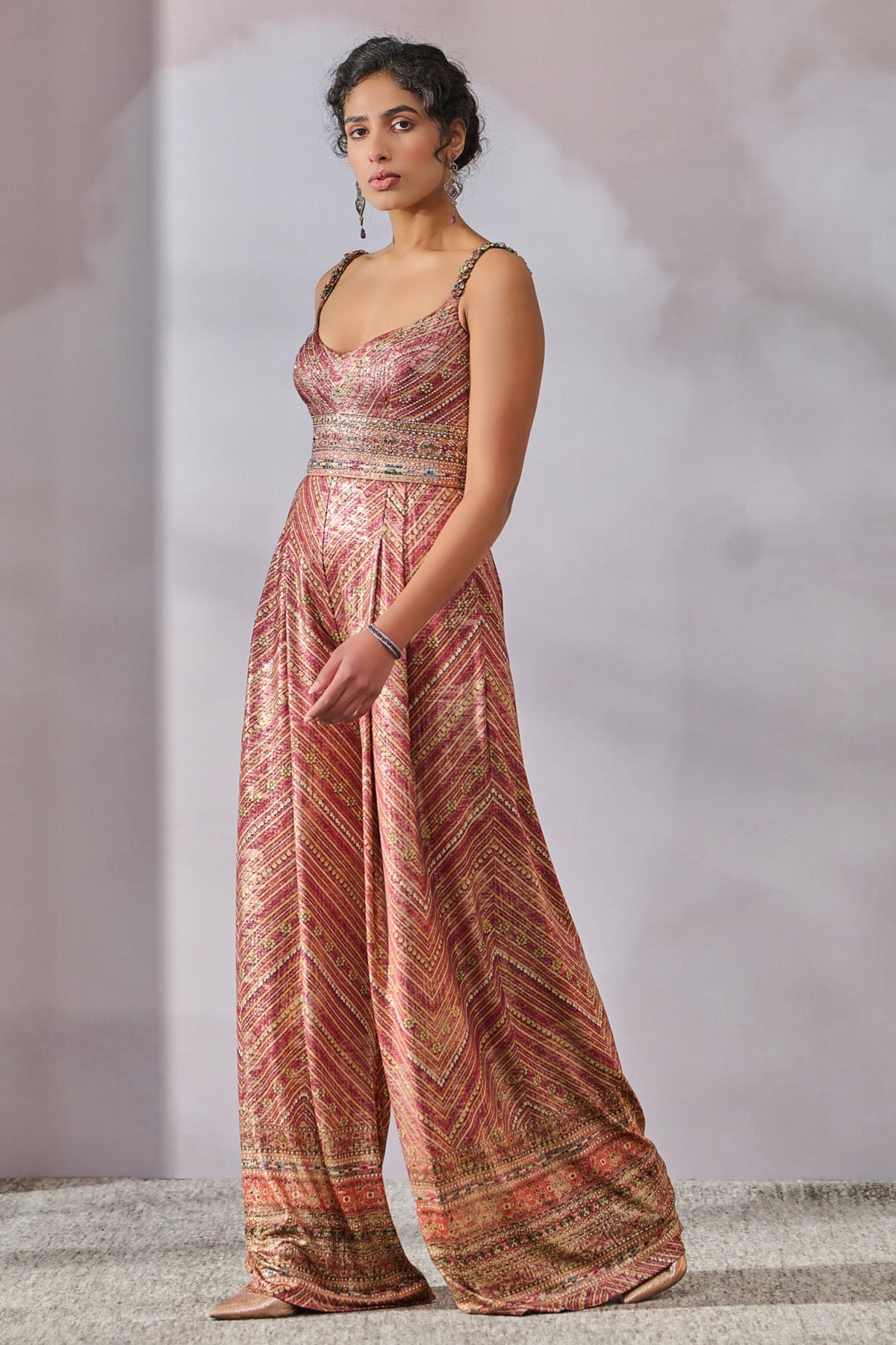 Brick Red Printed Jumpsuit