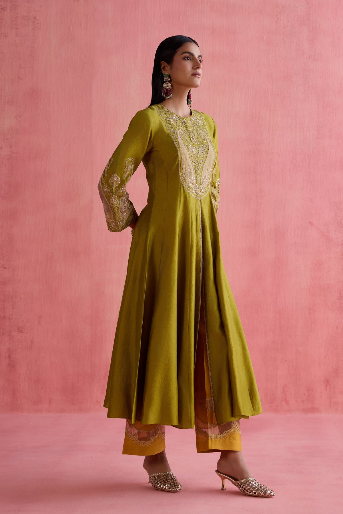 Zeenat Green Anarkali Set