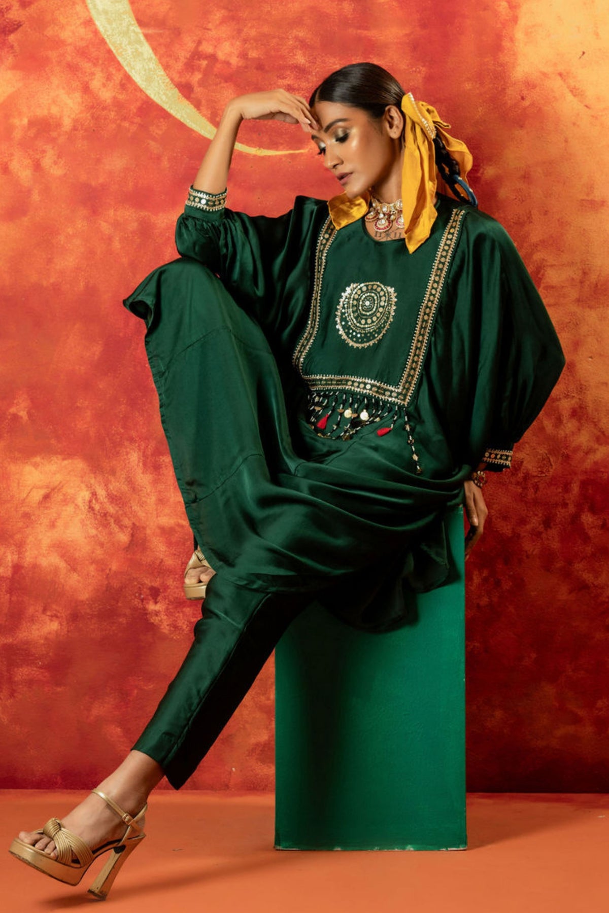 Masbah Green Kaftan Set