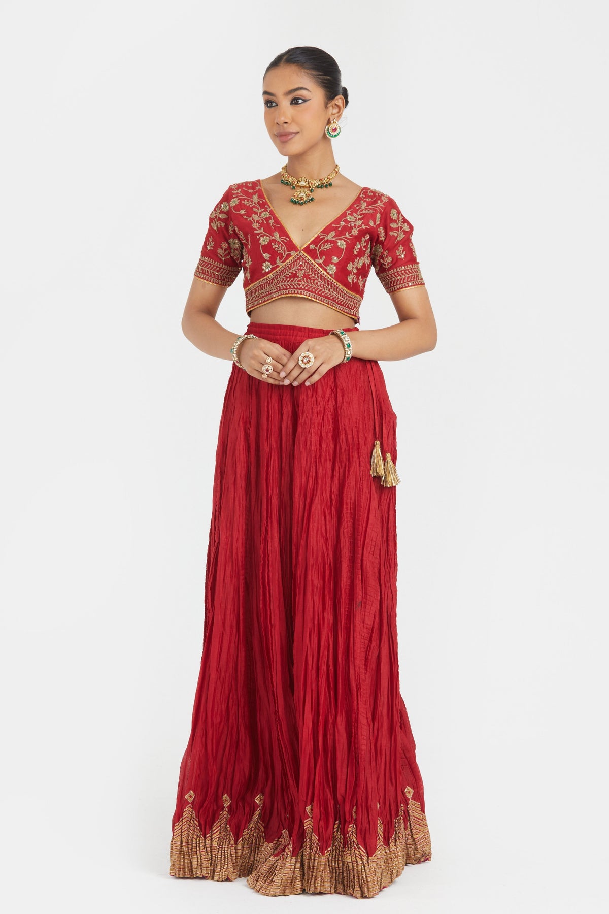 Bright Red Silk Lehenga Set