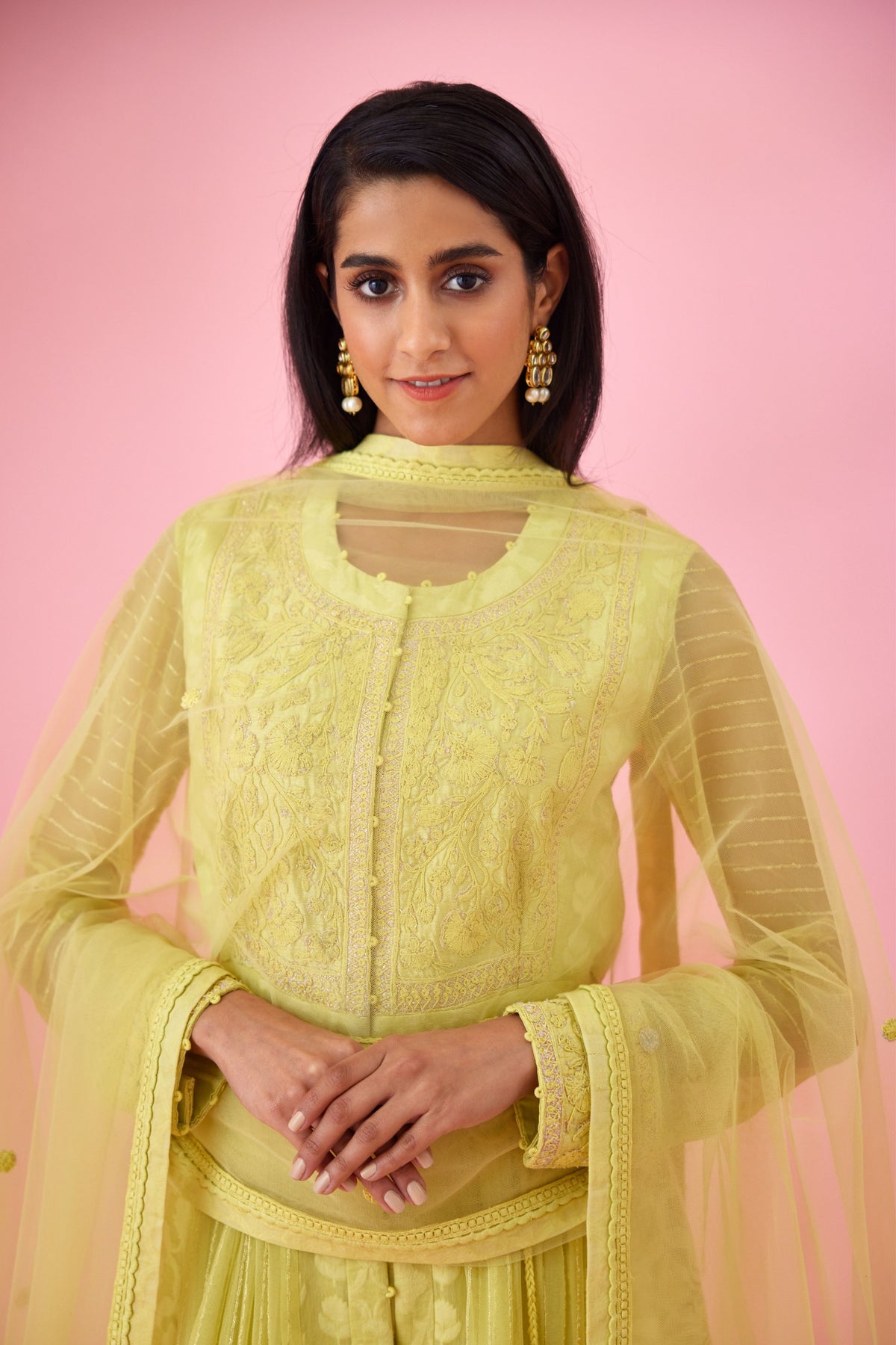 Lemon yellow Anarkali set