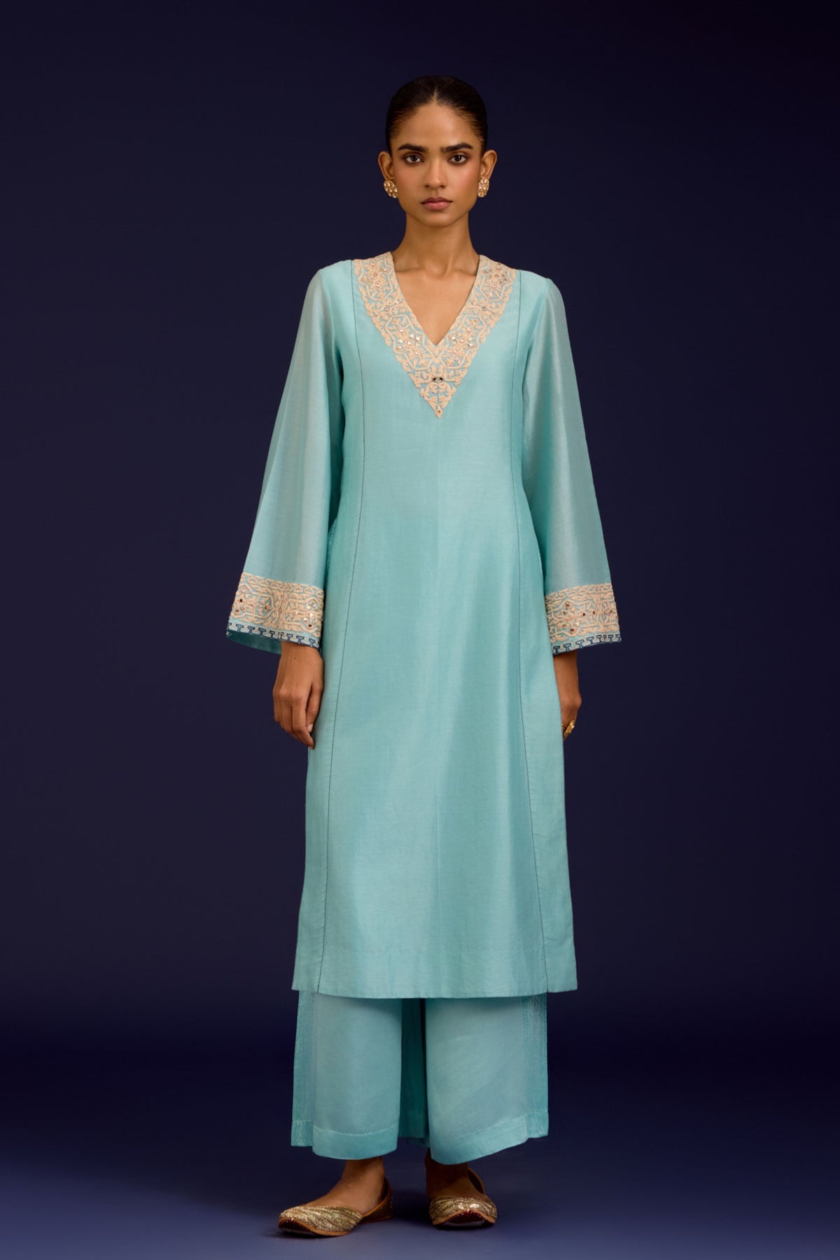 Aqua Blue Silk Kurta Set