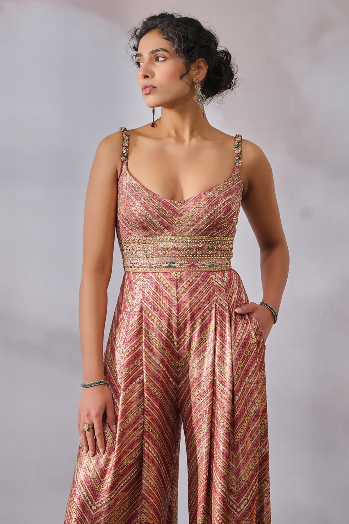 Brick Red Printed Jumpsuit