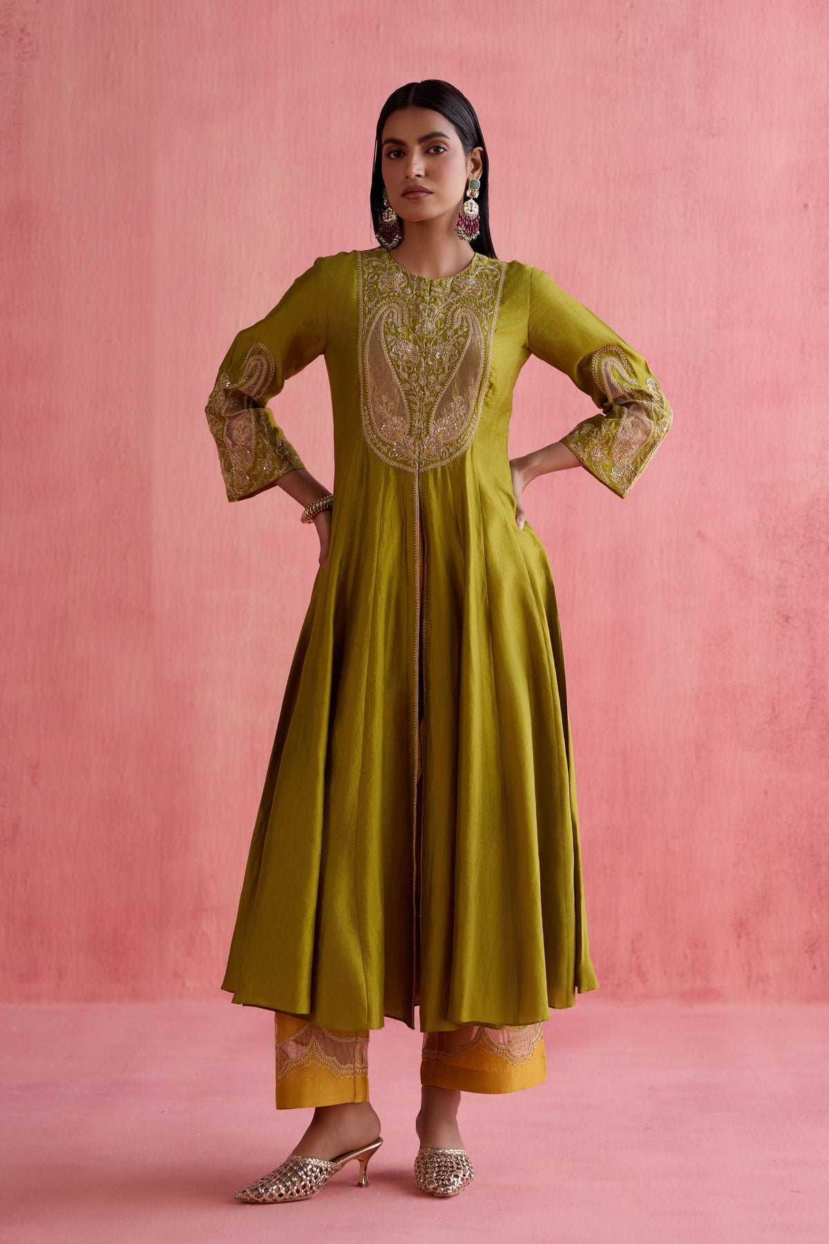Zeenat Green Anarkali Set