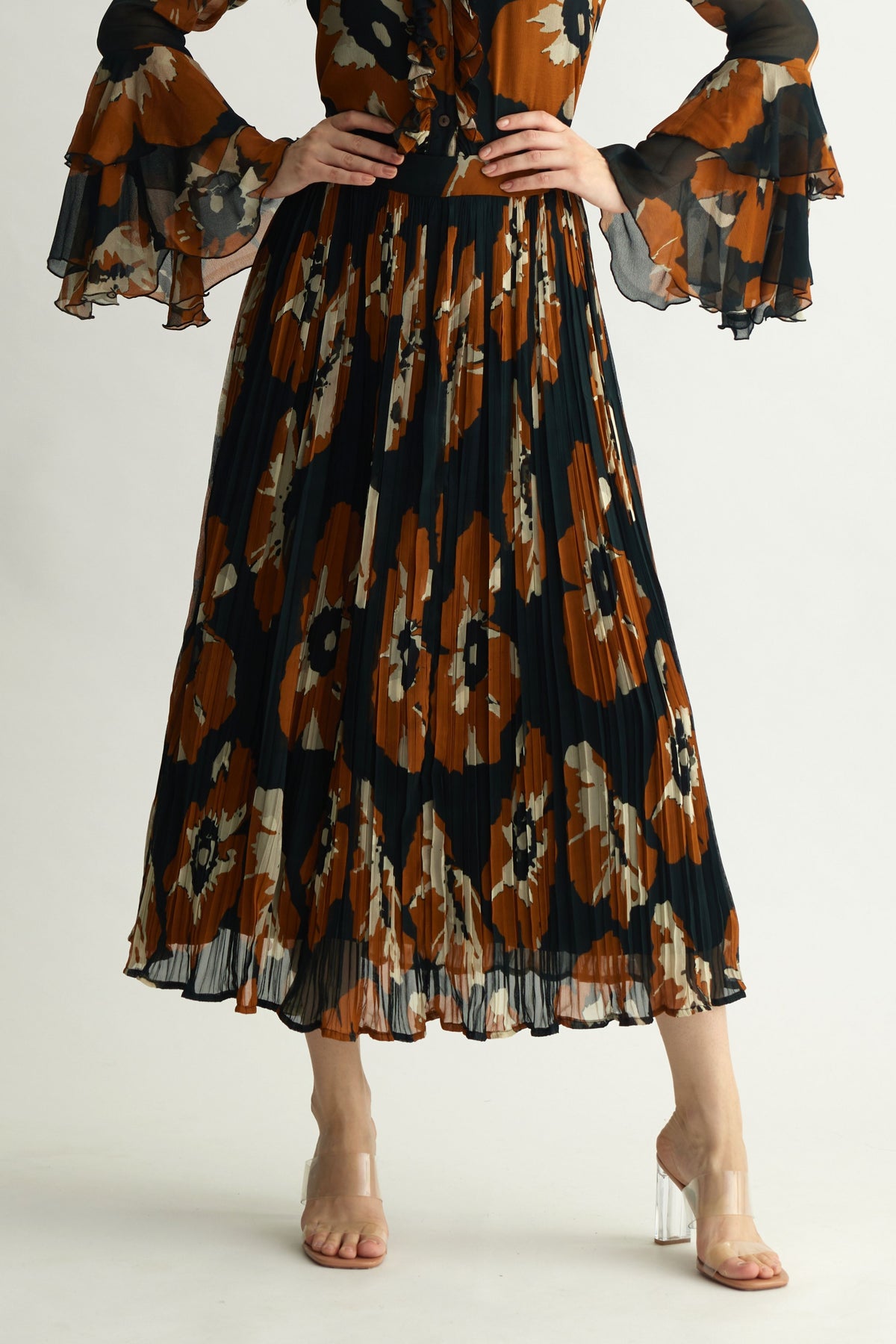 Rust Floral Crinkled Skirt