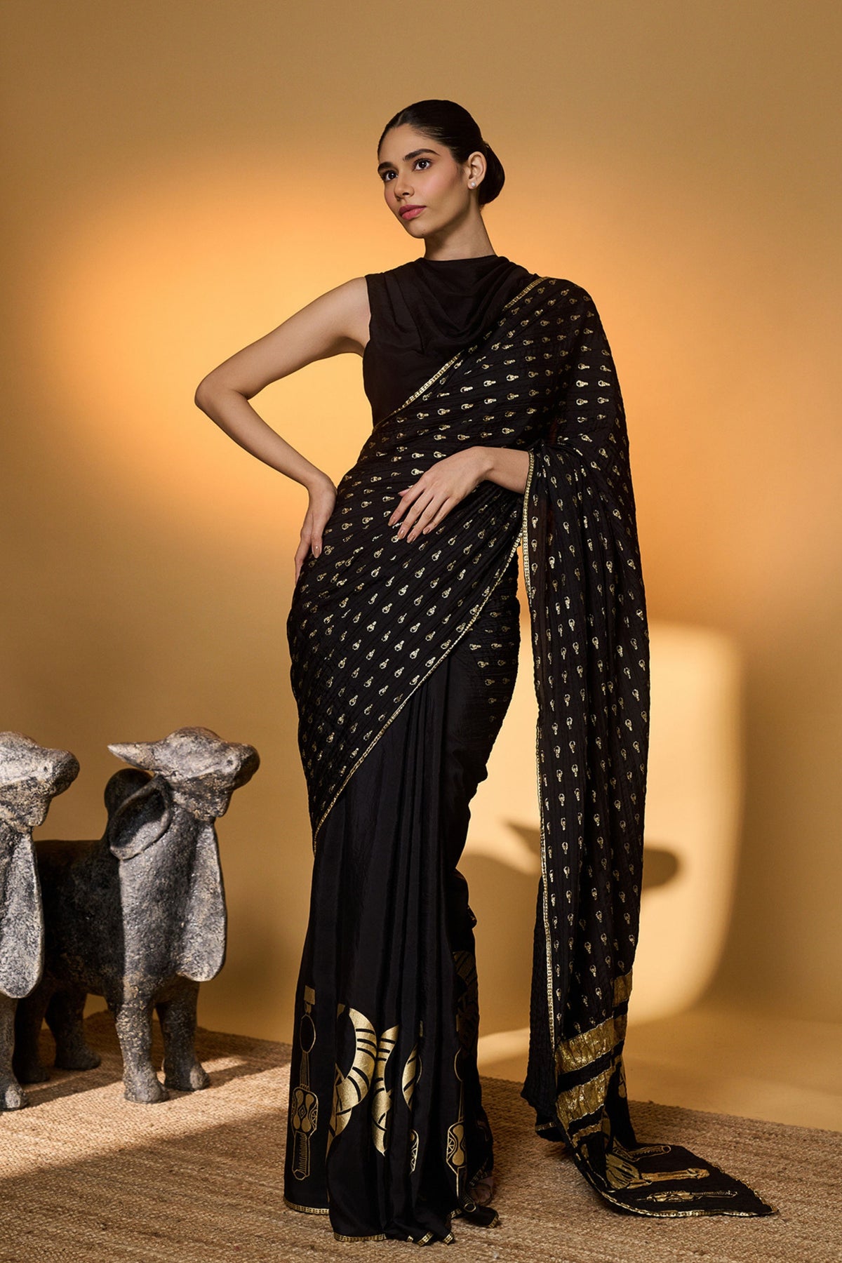 Black Tribal Mask Saree