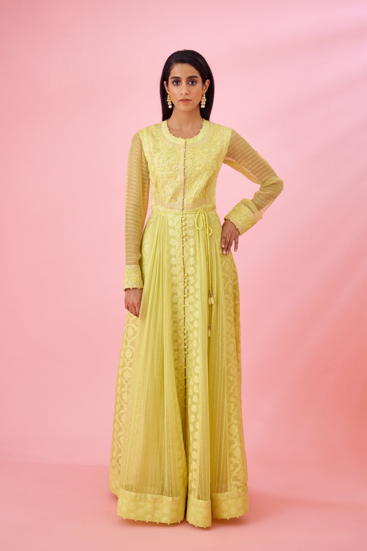 Lemon yellow Anarkali set