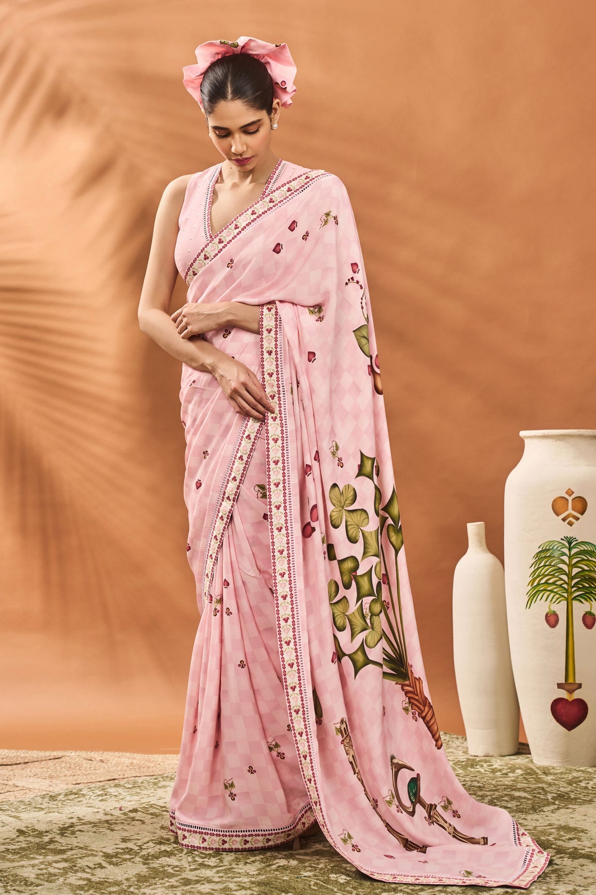 Pink Checkers Spade Bloom Saree