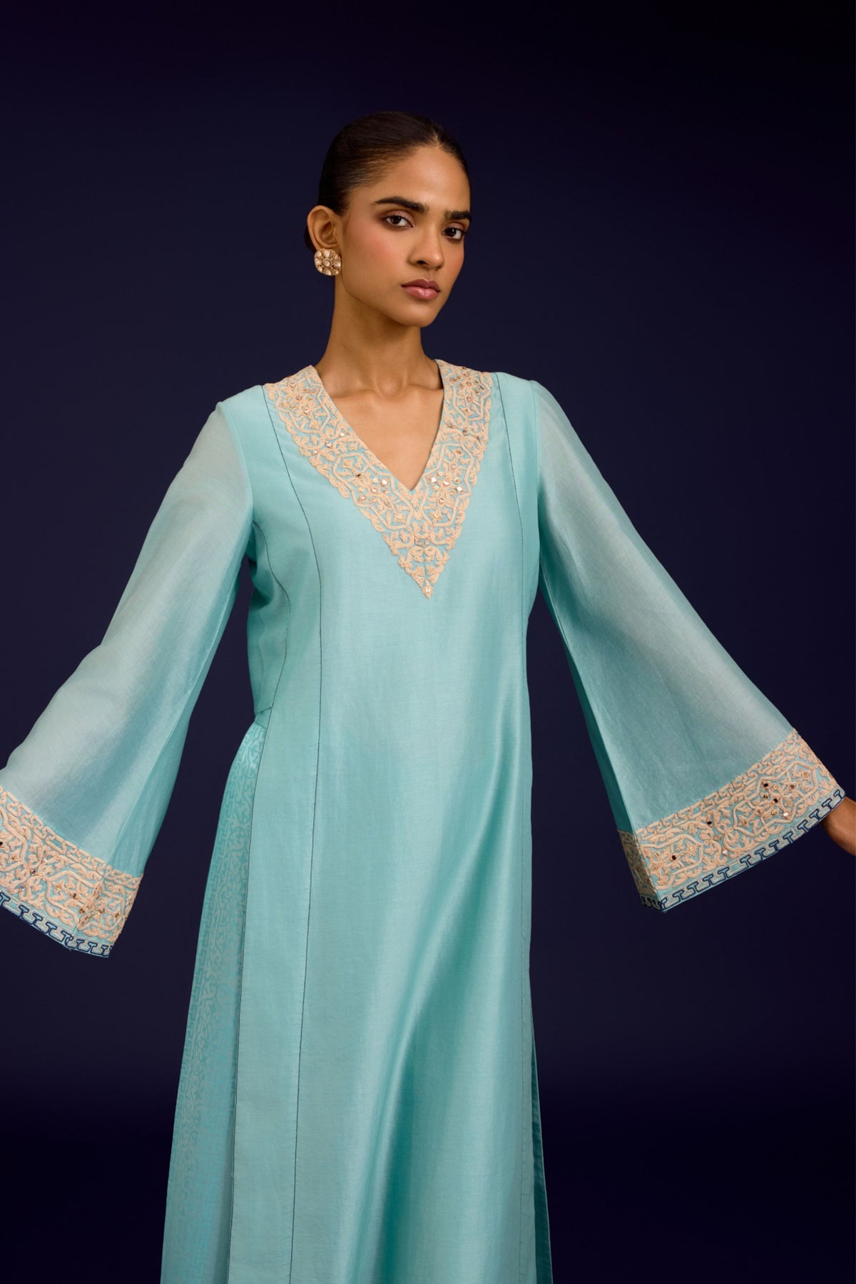 Aqua Blue Silk Kurta Set