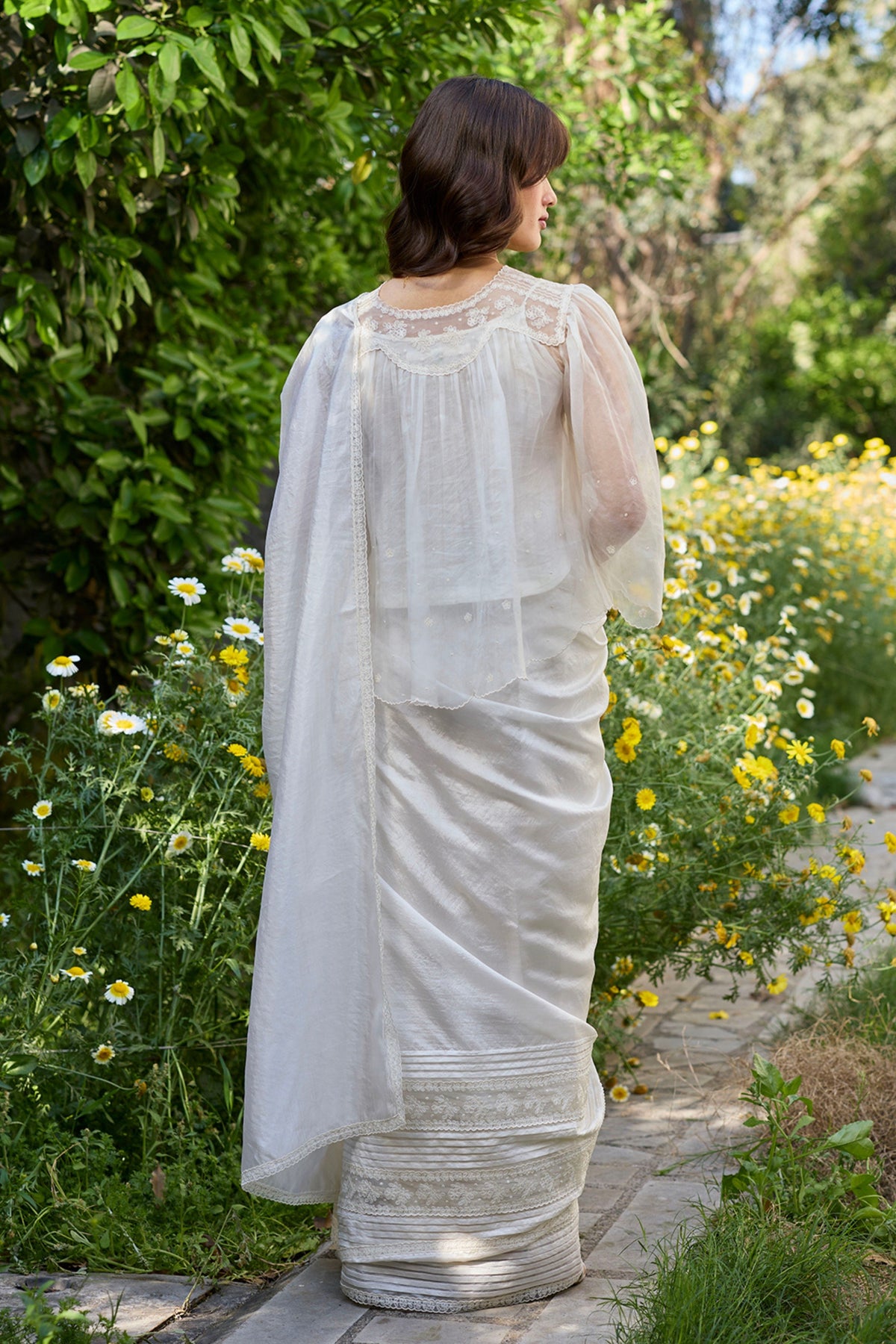 Wander Trail Ivory Embroidered Saree