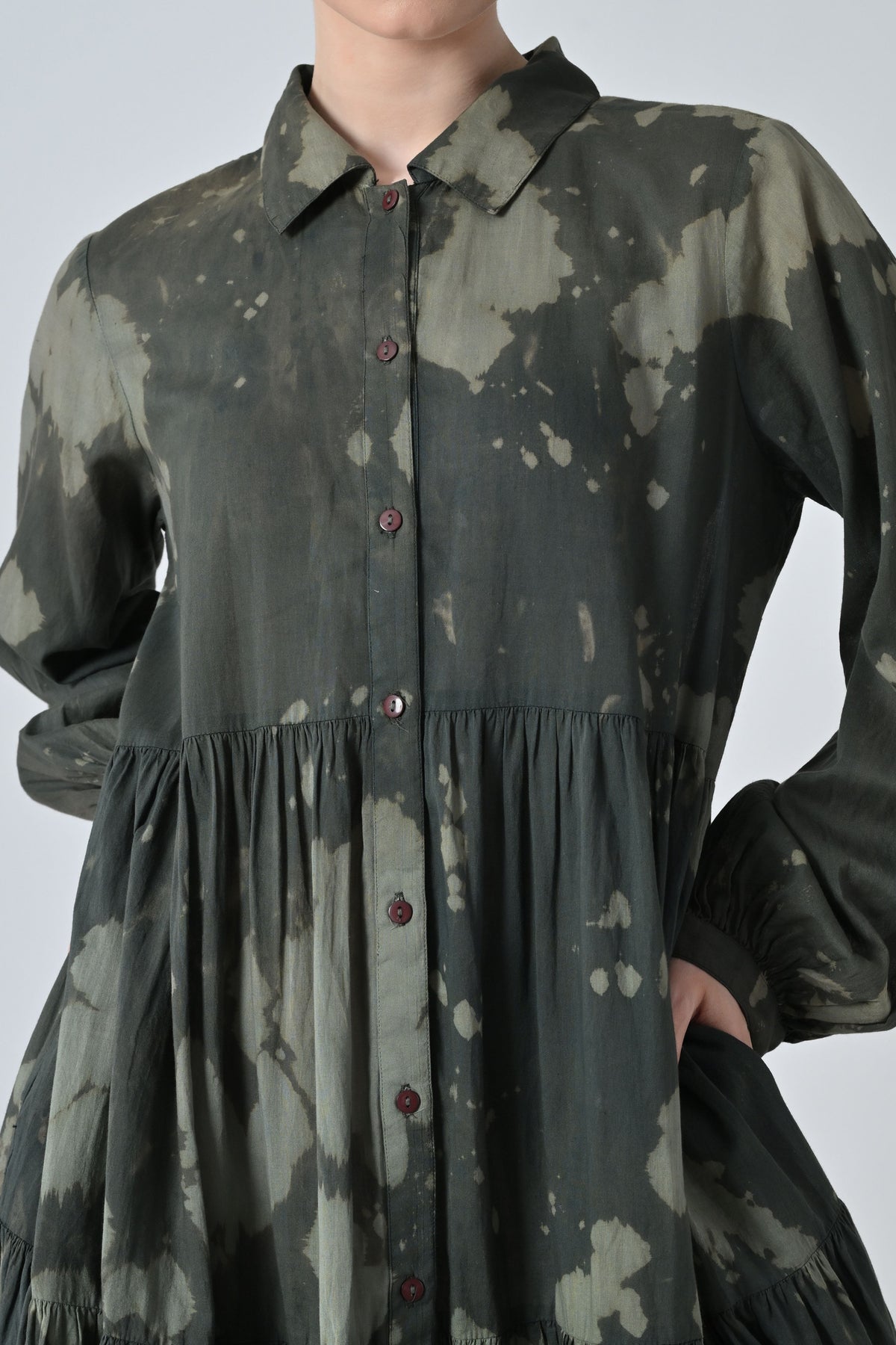 Forest Green Printed Tiered Shirt Dress