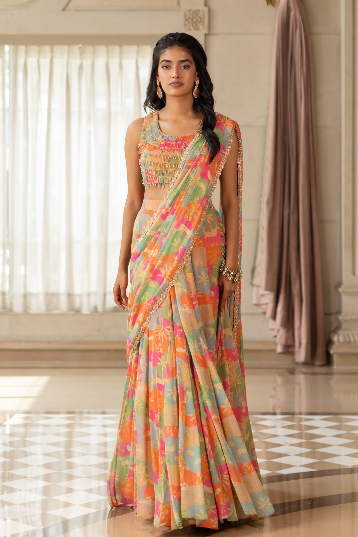 Kiara Multicolour Drape Saree Set